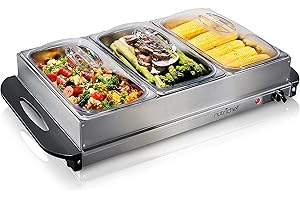 Nutrichef Electric Food Warmer, 3-Tier Stainless Steel Buffet Warmer
