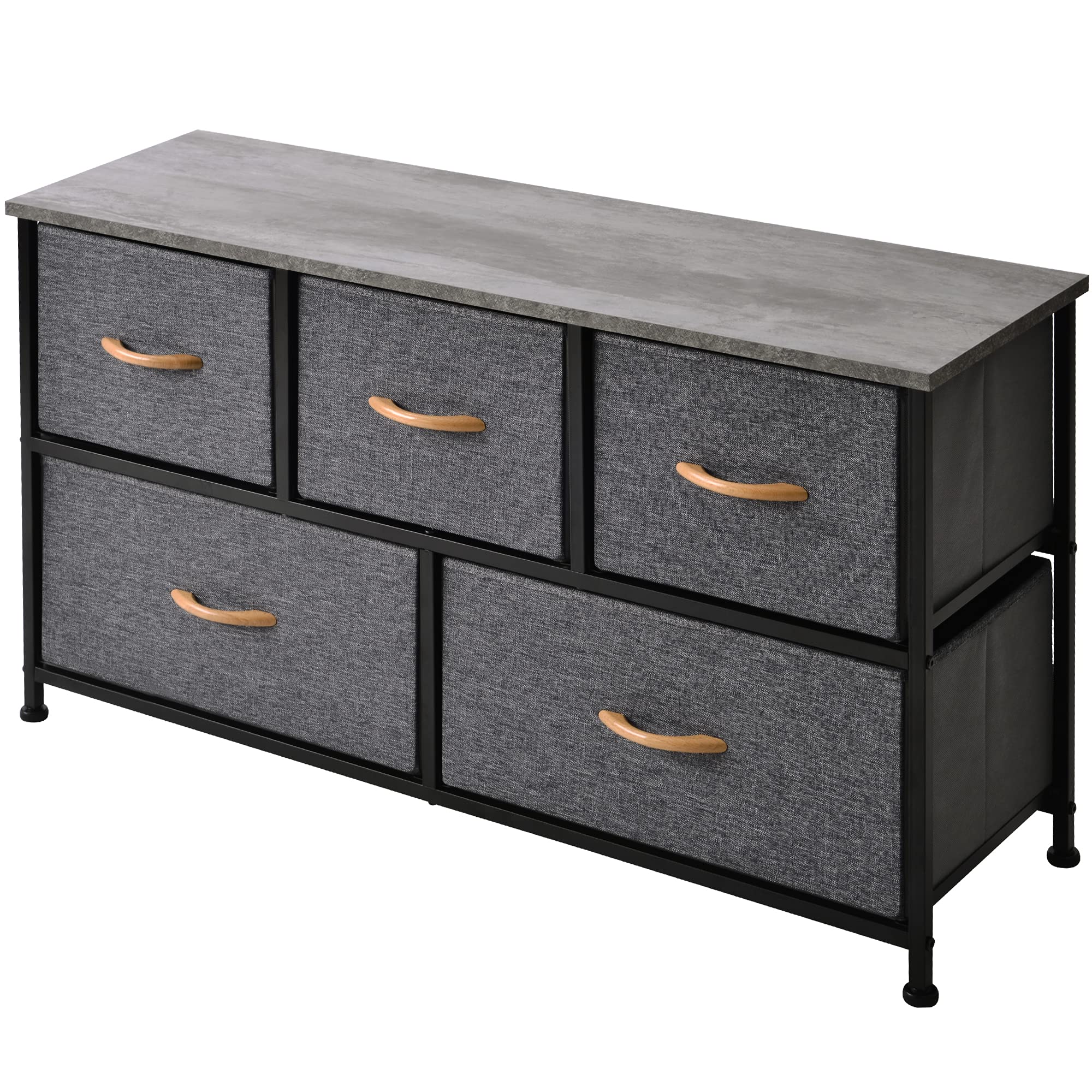 Buy Chest of 5 Drawers, Fabric Storage Dresser with Wood Top