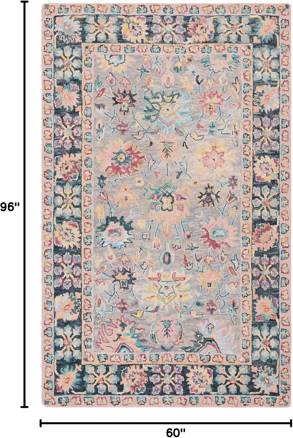 SAFAVIEH Blossom Collection Area Rug - 5' x 8', Grey & Pink, Handmade Wool, Floral Design, Ideal for High Traffic Areas in Living Room, Bedroom, Dining (BLM468F-5)