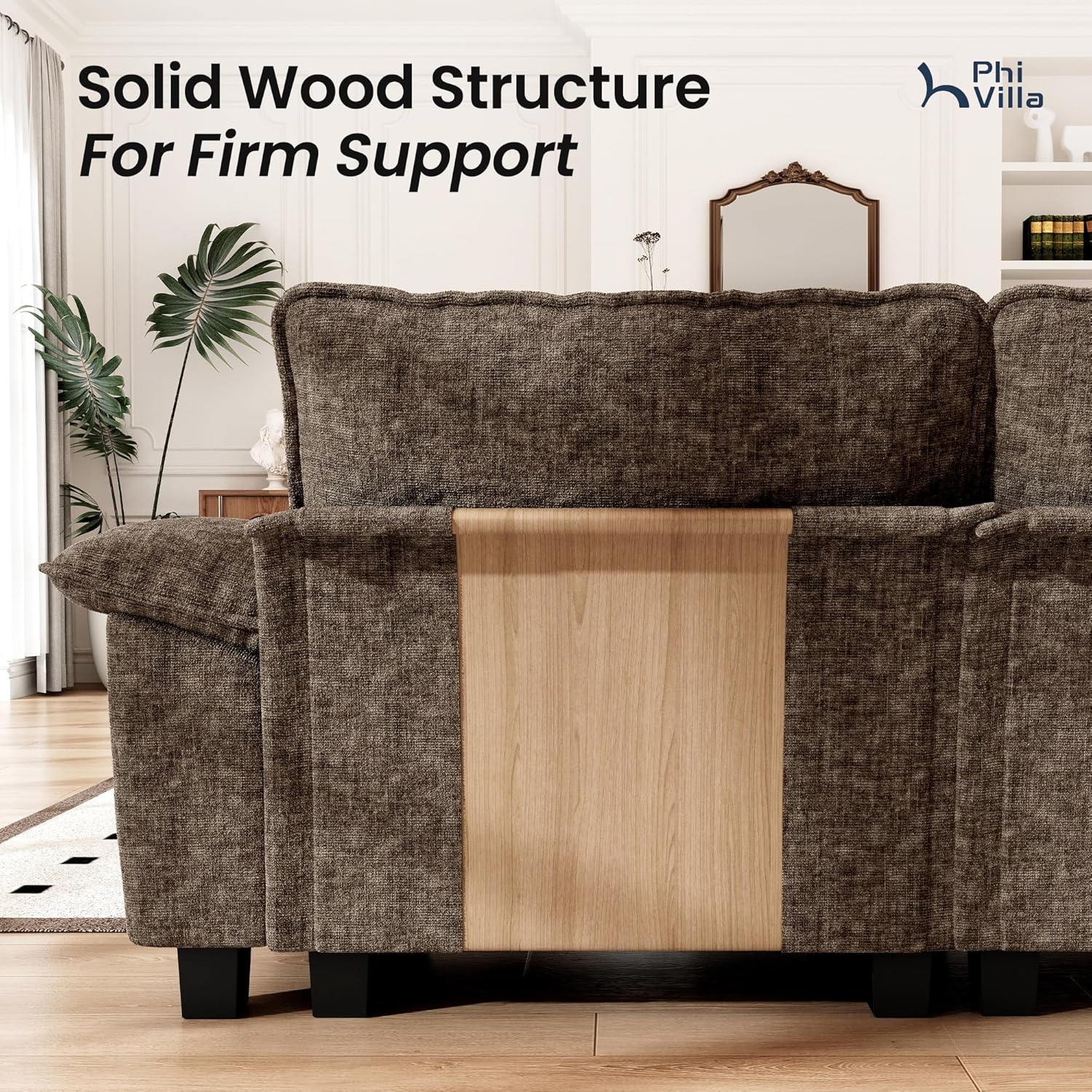 PHI VILLA Cloud Modular Couches Sets, 2 Pieces Comfy Sectional Sofa Set with Loveseat, 5-Seater Upholstered Couch for Living Room, Chenille Fabric, Taupe