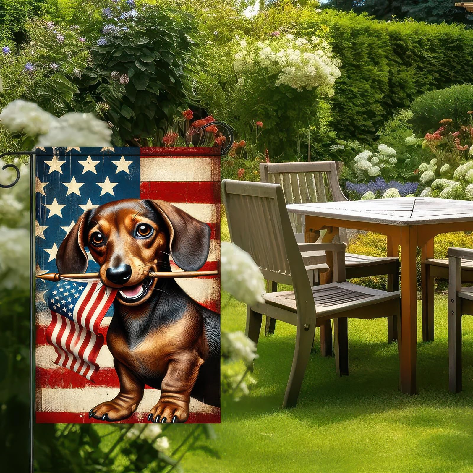 BlissYard Patriotische Gartenflagge Mit Dackel - 30,5x45,7 Cm, Doppelseitig, Für 4. Juli & Feiertage