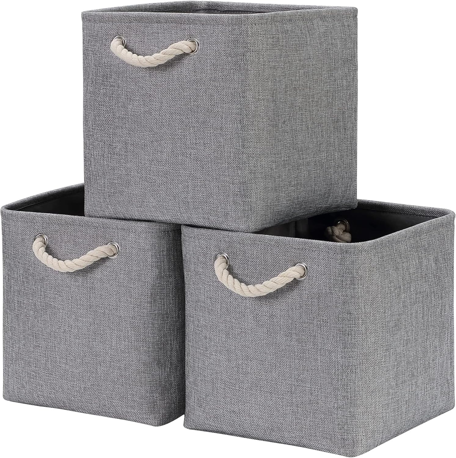 Mangata Scatole per Armadio Tessuto,33 x 38 x 33cm Scatola Porta Oggetti,Cestini in Tessuto di Grandi Dimensioni(Grigio, Confezione da 3)