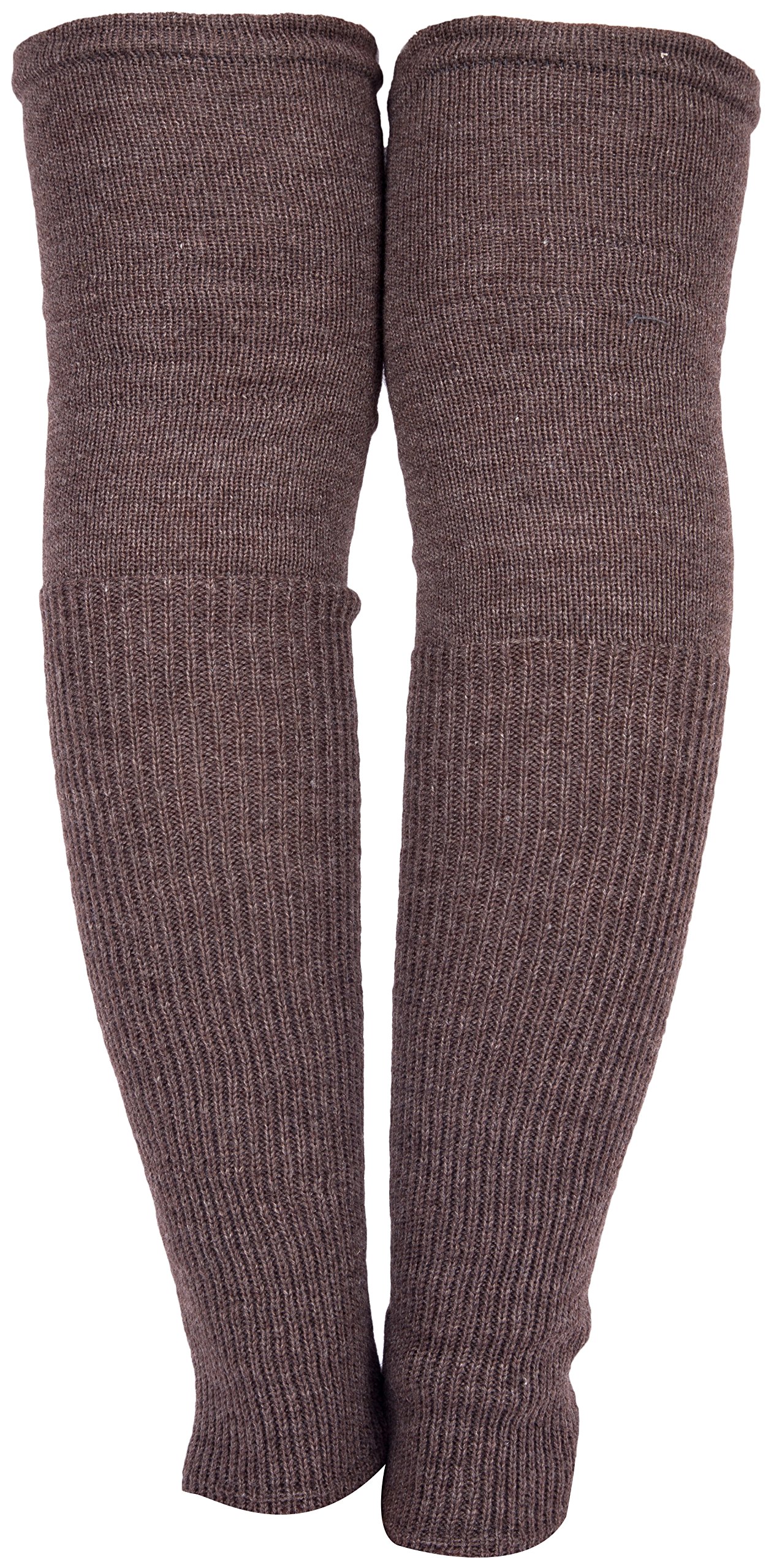 HIVER Adult Woollen Leg Warmers Women Winter Warm Fur Long Leg Warmers Over Knee High Footless Socks- Unisex(Brown) 1