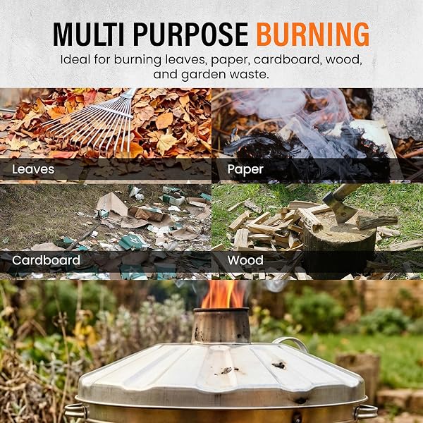 Galvanised Incinerator Bin Fire Bin Burning Bin Designed for Garden Woods Leave Heavy Duty with Lid and Stable legs stands (15L) - 4