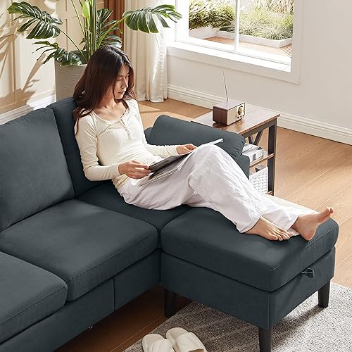 Miniatura 3 de Sofá modular convertible de 79 pulgadas, sofá pequeño en forma de L de 3 asientos con diván reversible, sofás de lino modernos para sala de estar,