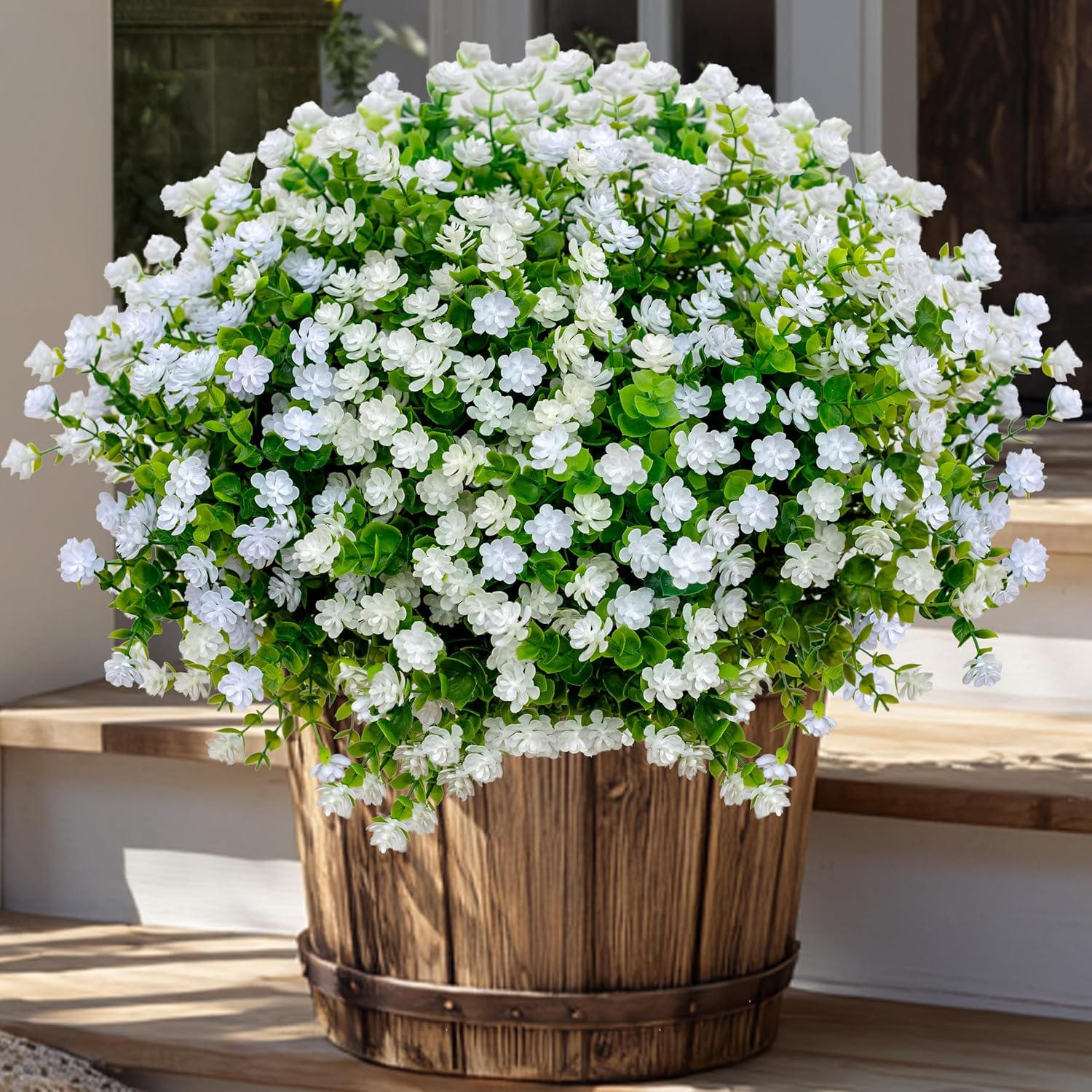 AXYLEX Artificial Flowers for Outdoors Fake Plants - 12 Bundles Faux Outside Greenery Boxwood No Fade Plastic Shrubs Fall Decor Farmhouse Home Garden (White)