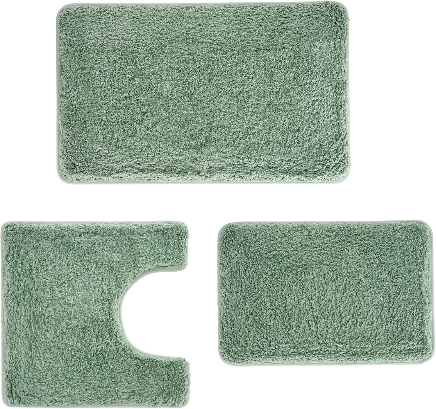 3 Pieces Luxury Bathroom Rug Set with U-Shaped Toilet Rug, Non-Slip Rubber Bottom, Thick Microfiber Fluffy Plush, Water absorption, Quick Dry, Ultra Soft, Bath Mats for Bathroom, Tub(Leaf Green) Sage Green