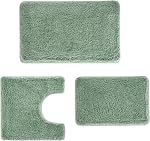 3 Pieces Luxury Bathroom Rug Set with U-Shaped Toilet Rug, Non-Slip Rubber Bottom, Thick Microfiber Fluffy Plush, Water Absorption, Quick Dry, Ultra Soft, Bath Mats for Bathroom, Tub(Sage Green)
