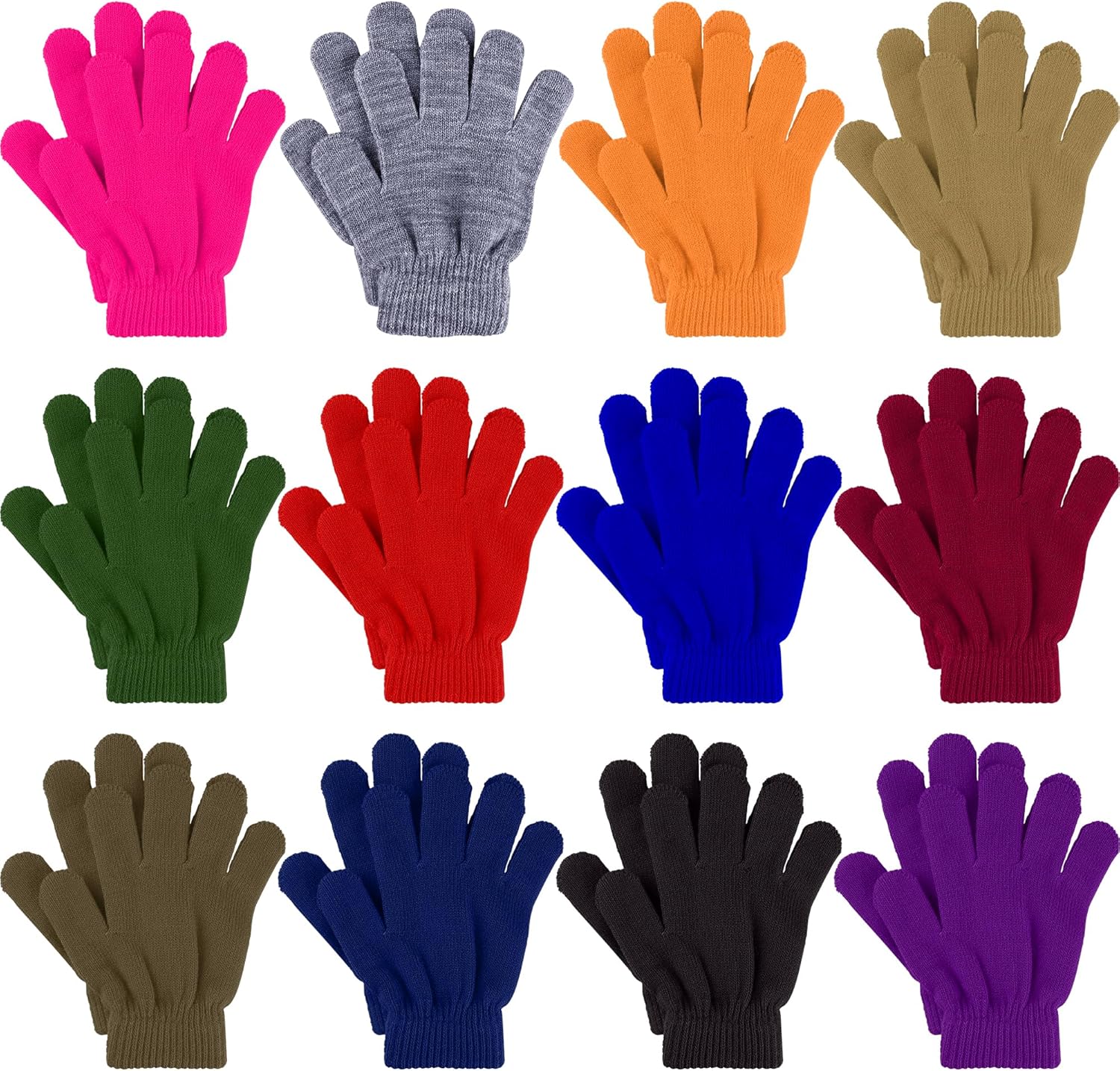Glooarm 12 Pairs Kids Gloves Winter Toddler Gloves Full Fingers Knit Gloves Children Stretchy Warm Gloves Bulk for Boys Girls