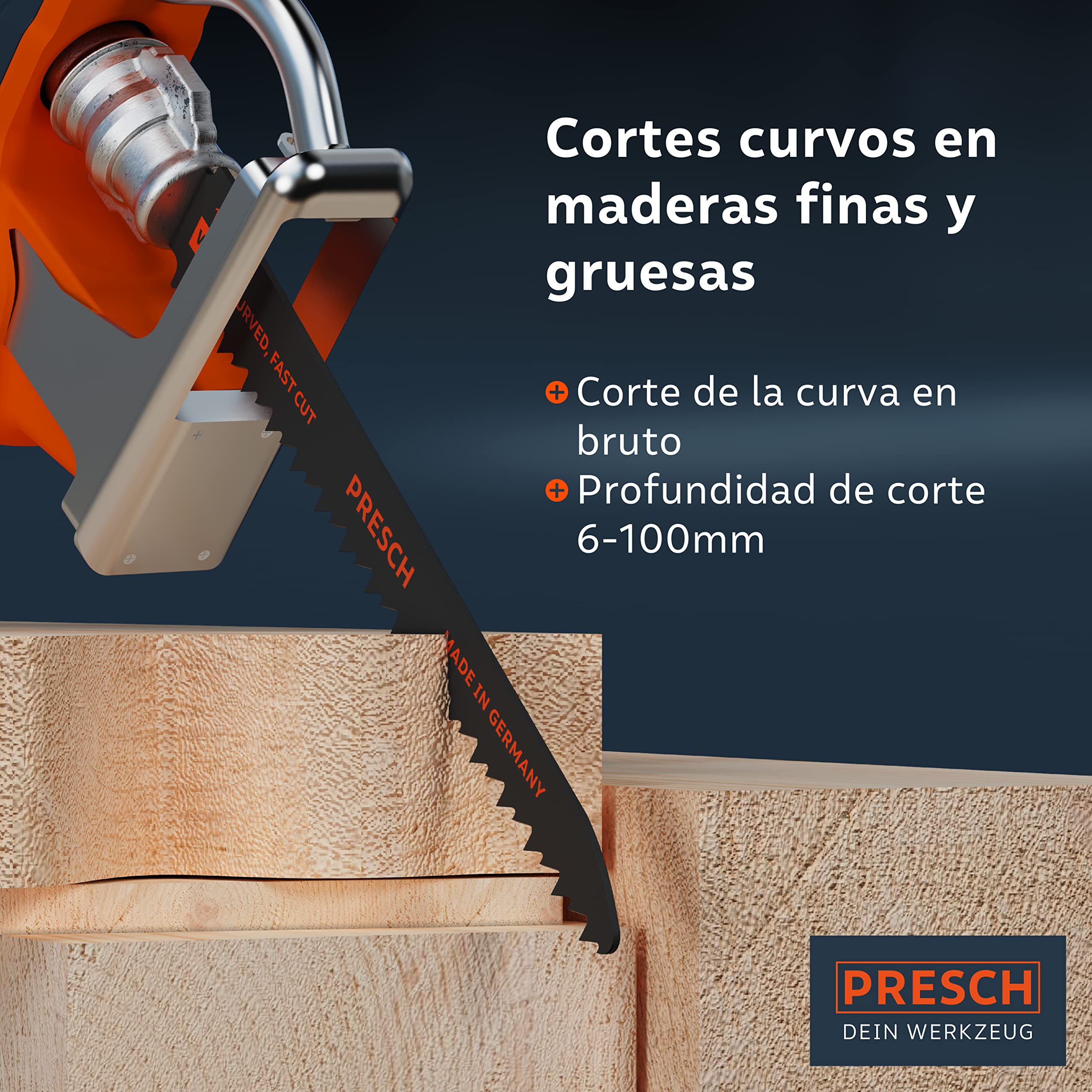 Presch Hojas sierra sable madera 130mm 10 piezas - corte curvo 6-100mm - Hojas de sierra para madera, cuchillos de cocina y más. - Juego de hojas de sierra con caja incluida