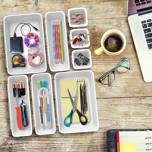 Miniatura 5 de Lavish Home White - Organizador de cajones de 8 piezas – Bandeja modular apilable de plástico para cocina, dormitorio, oficina y baño, compartimento