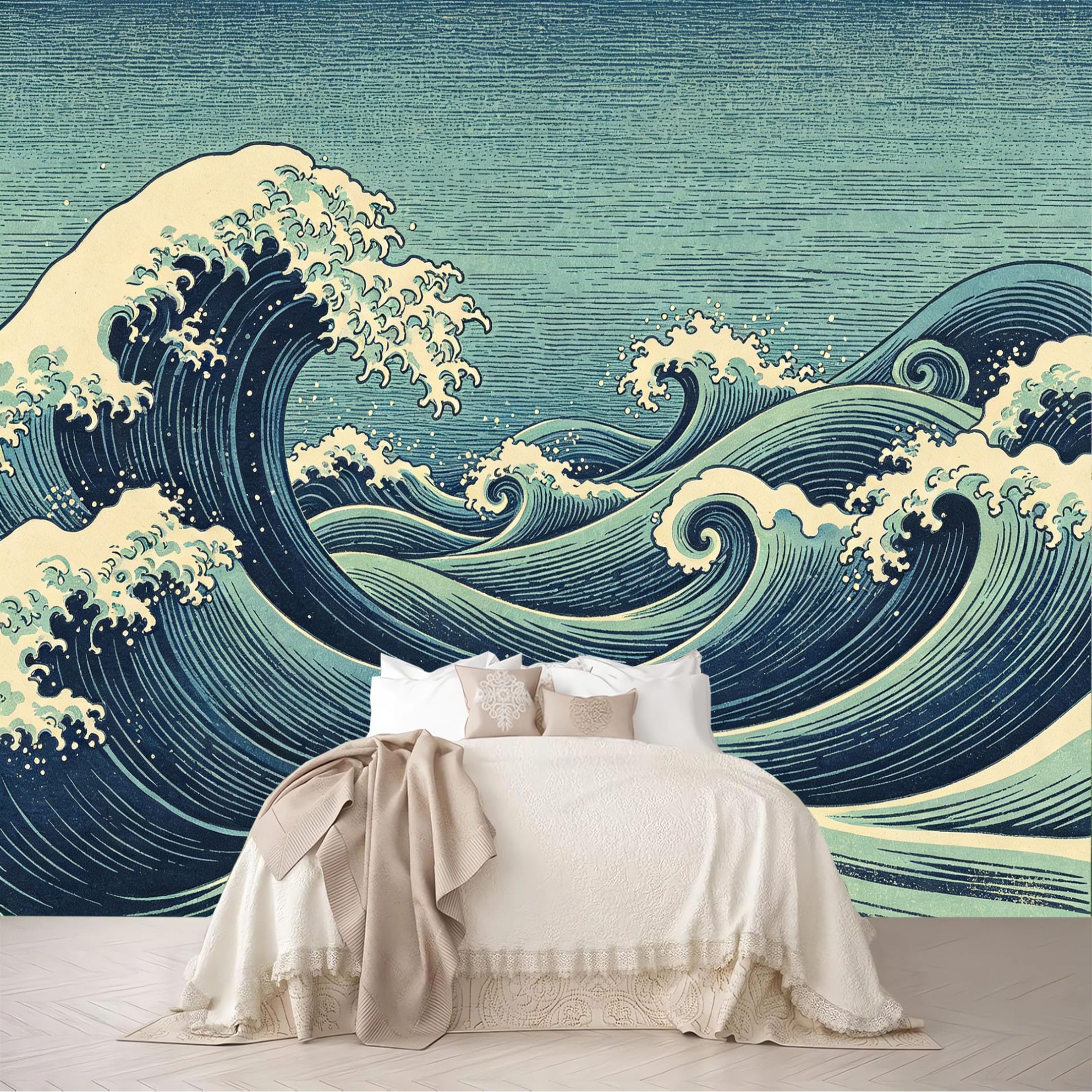 Dskjoviality Ab260706045 Custom Size Wall Mural Ukiyo-E Giant Sea Wave Woodblock Print Removable Self Adhesive Peel And Stick Wallpaper For Bedroom Living Room Dining Room