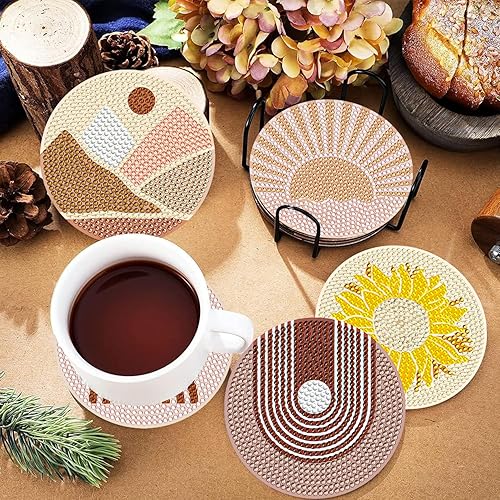 Miniatura 4 de DOTSOPS Juego de 6 piezas de arte de diamantes para adultos, posavasos de arte de diamantes con soporte para adultos principiantes, manualidades