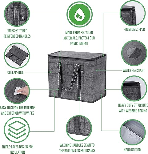 Miniatura 7 de VENO Paquete de 4 bolsas de compras reutilizables resistentes (paquete de 2 bolsas aisladas reutilizables para comestibles + 2 bolsas aisladas