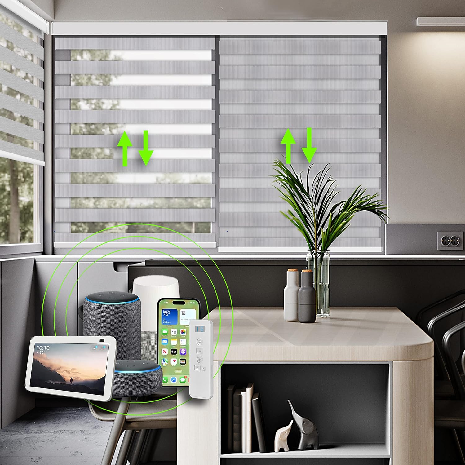 Blackout Motorized Zebra/Roller Shades – LEGACY-B1001-300 Series Smart Remote Control Window Blinds