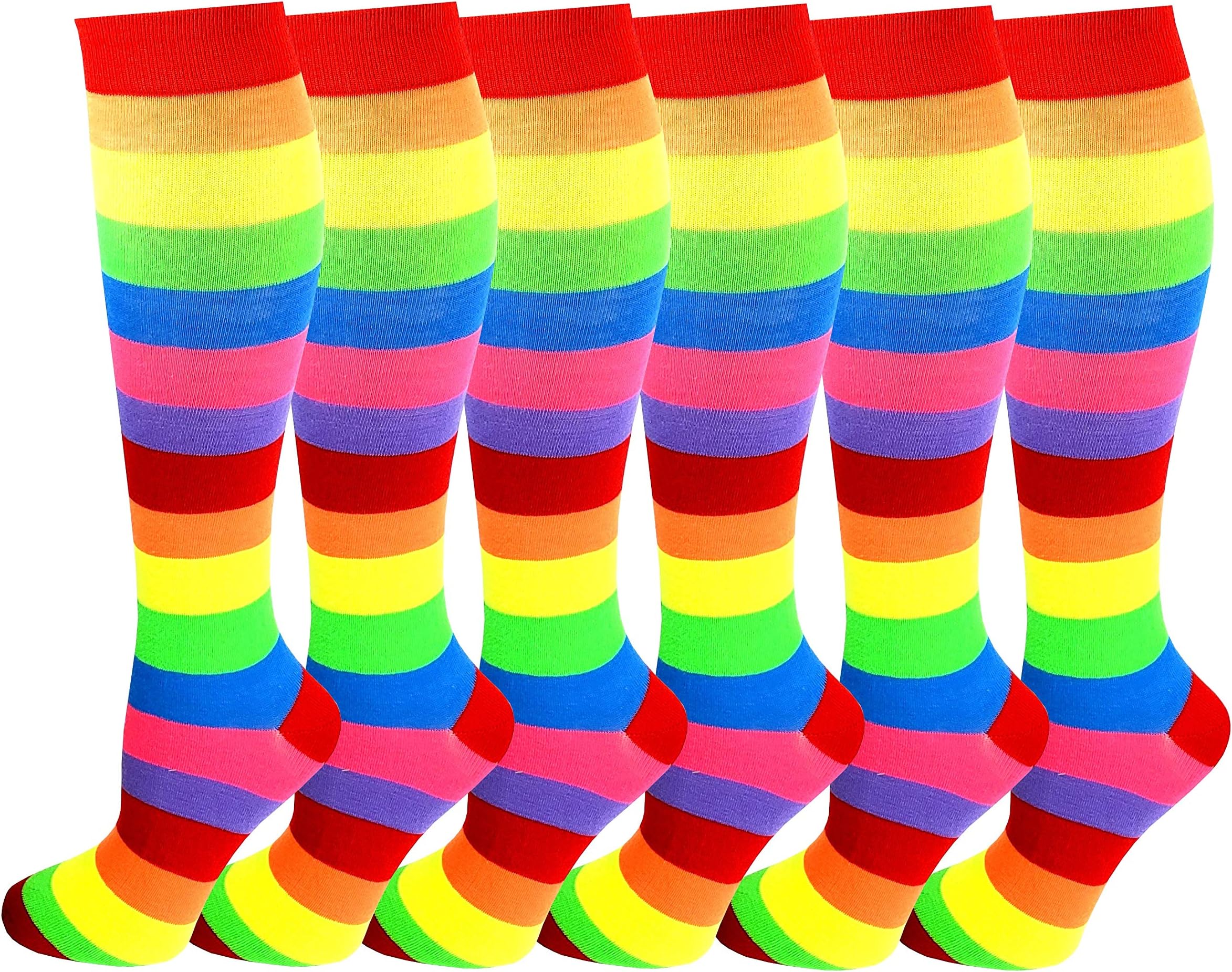 6 Pairs Women's Fancy Design Multi Colorful Patterned Knee High Socks