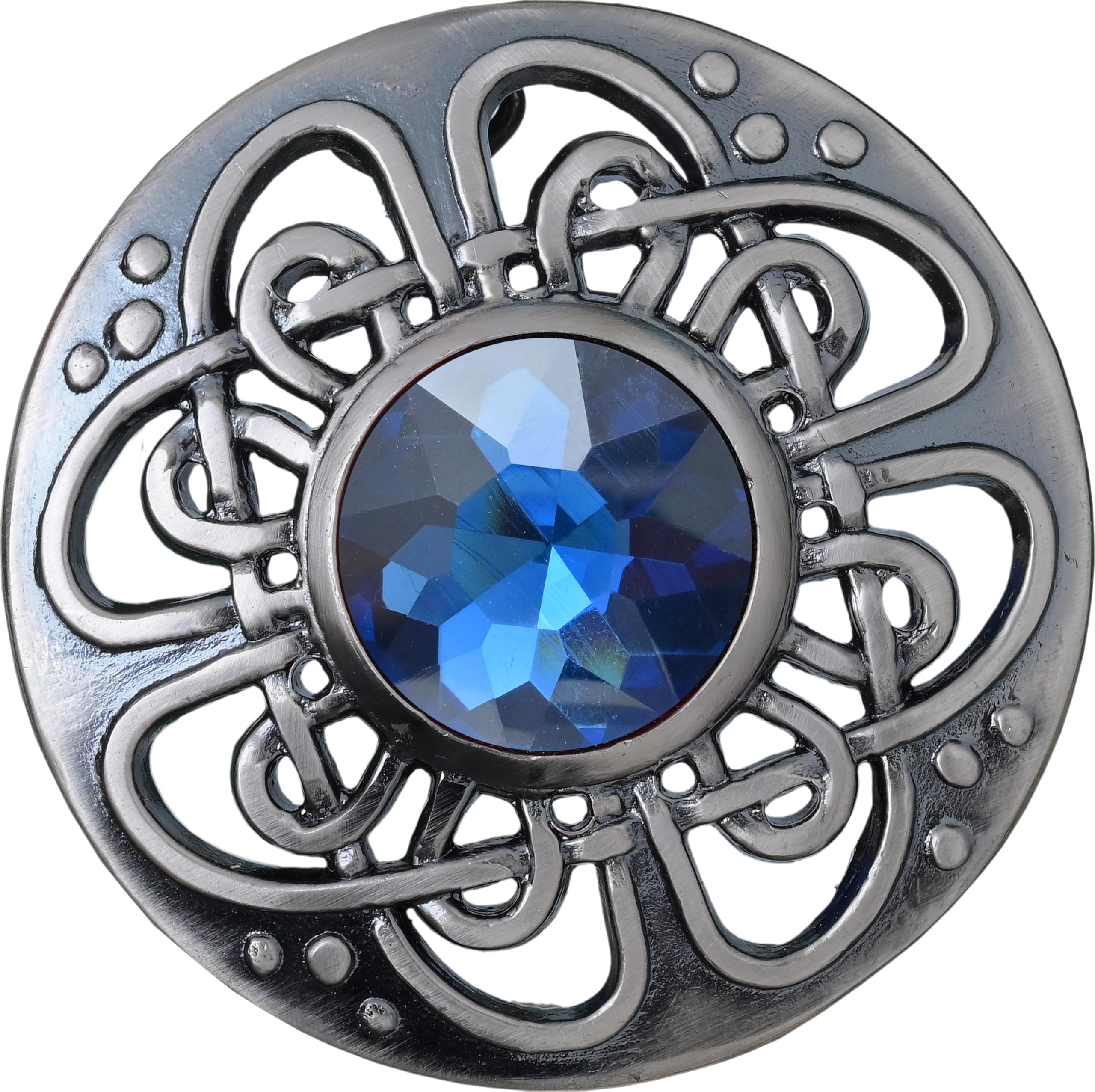 Elegant Culloden Plaid Brooch – Scottish Kilt Fly Plaid Brooch Intricate Celtic Knot in Pewter with Gemstone 3-Inch Diameter – Ideal for Scottish Kilts &amp; Formal Wear
