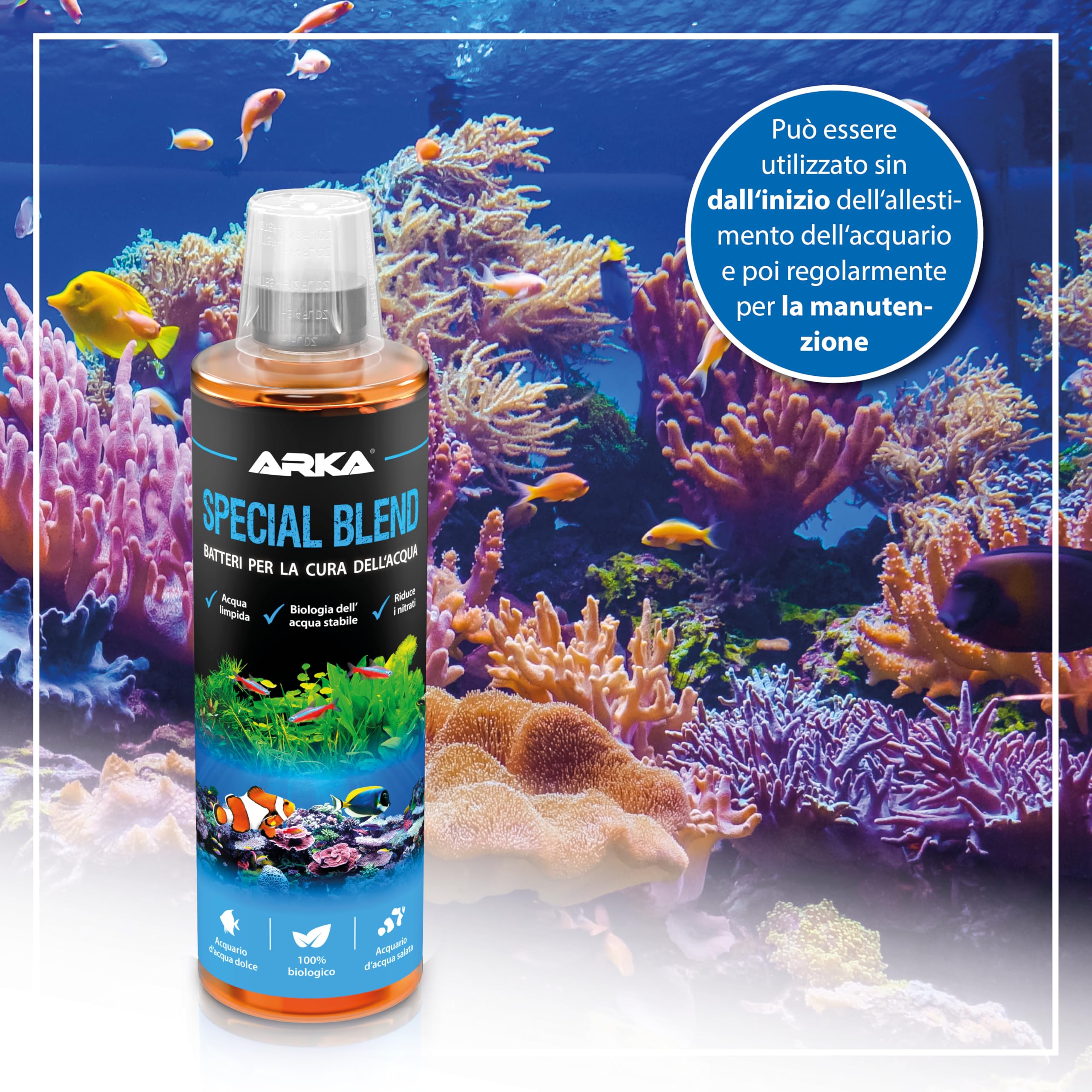 ARKA Special Blend – 118 ml – batteri per acquari d’acqua dolce e marina – riduce nitrati e rifiuti organici – contribuisce alla qualità dell’acqua e favorisce un ecosistema stabile