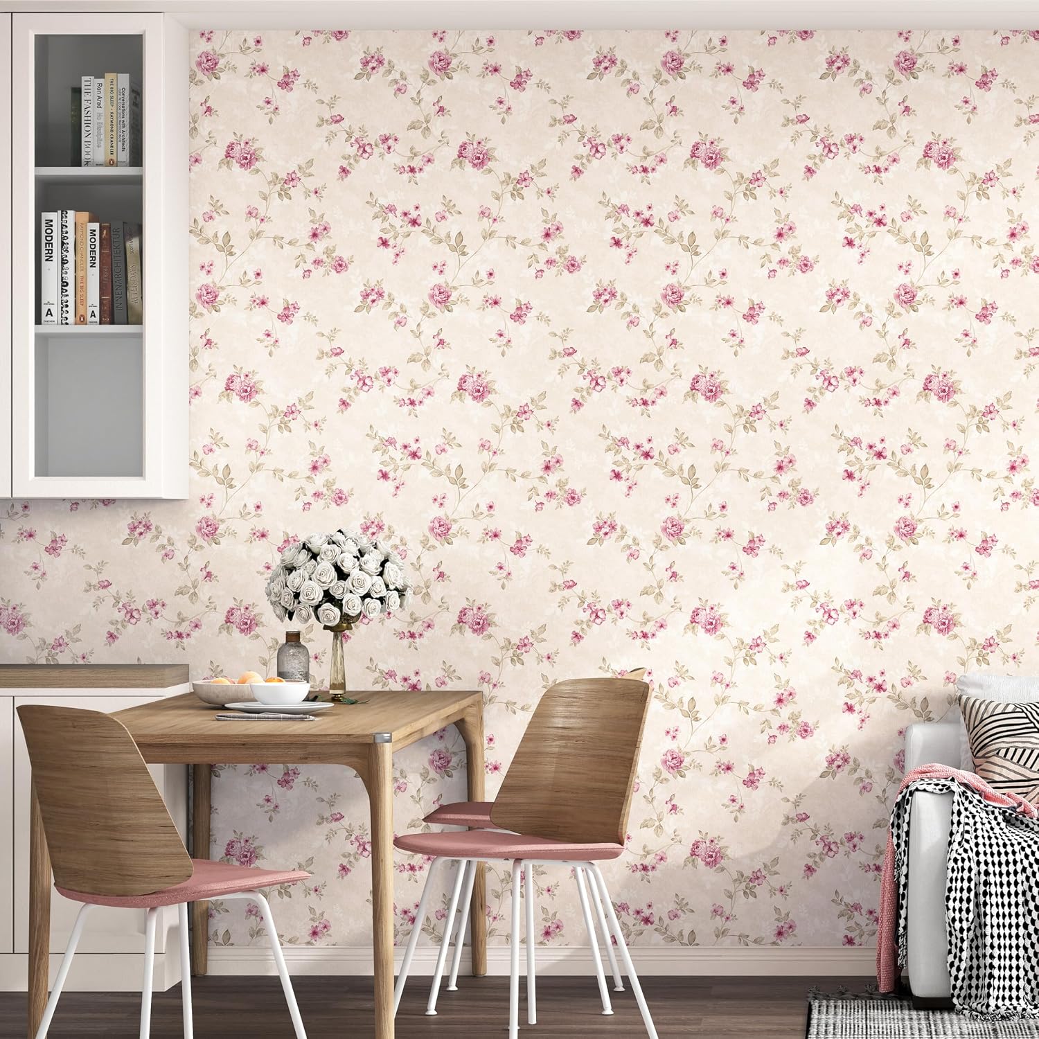 Vintage Pink Floral Peel and Stick Wallpaper Retro Rose Floral Contact Paper for Cabinets Waterproof Flower Contact Paper Removable Self Adhesive Drawer Liner Decoration for Walls 17.5"x102.3"