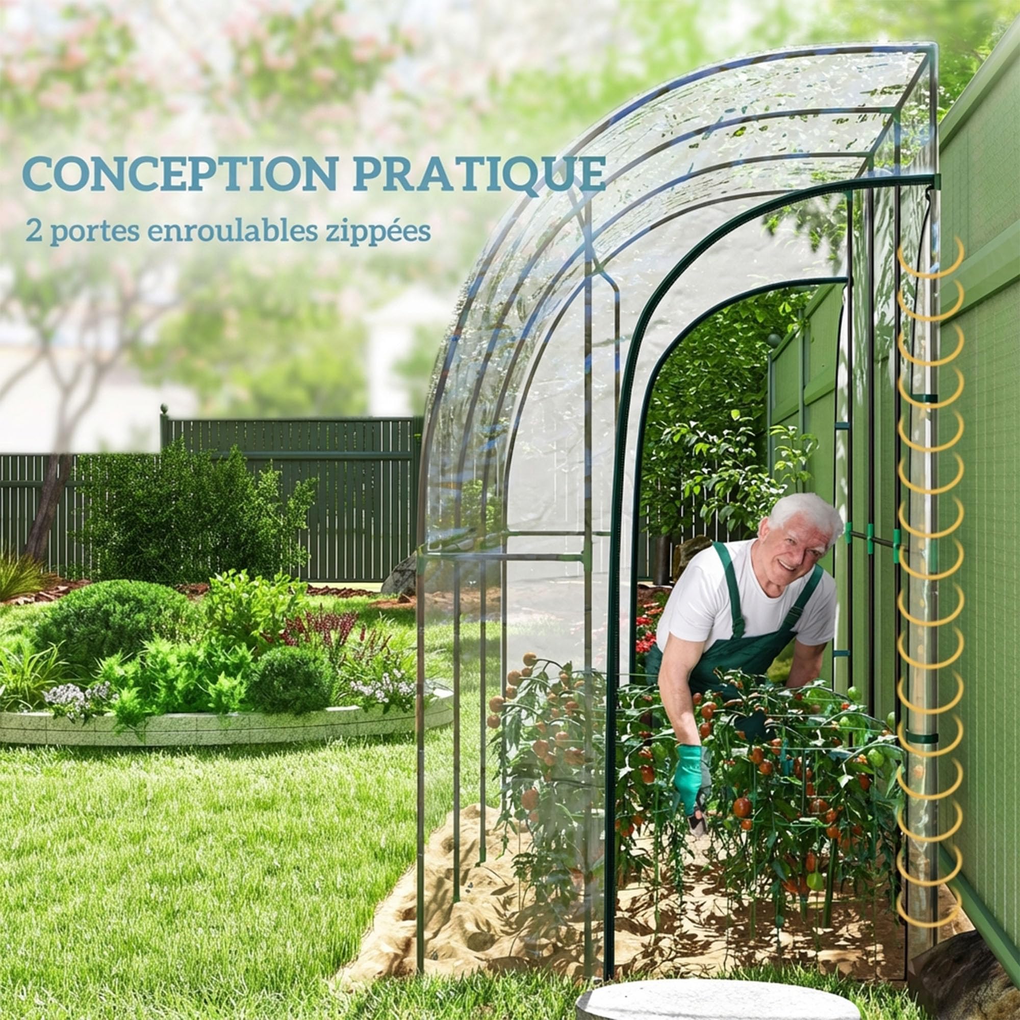 Outsunny Serre de Jardin adossée, Serre de Balcon, bâche renforcée PVC, châssis en Acier, 2 Portes zippées enroulables, pour légumes Plantes Fleurs, intérieur et extérieur, 214x118x212cm, Transparent