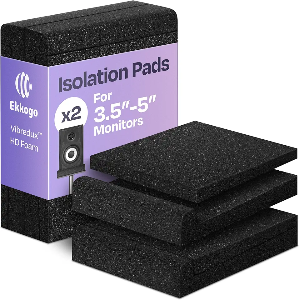 Par de Almofadas de Isolamento para Monitores de Estúdio Espuma Acústica Premium Ideal para Alto-falantes de 3-4.5 Polegadas Melhorada com Espuma Vibredux HD para Isolamento Superior