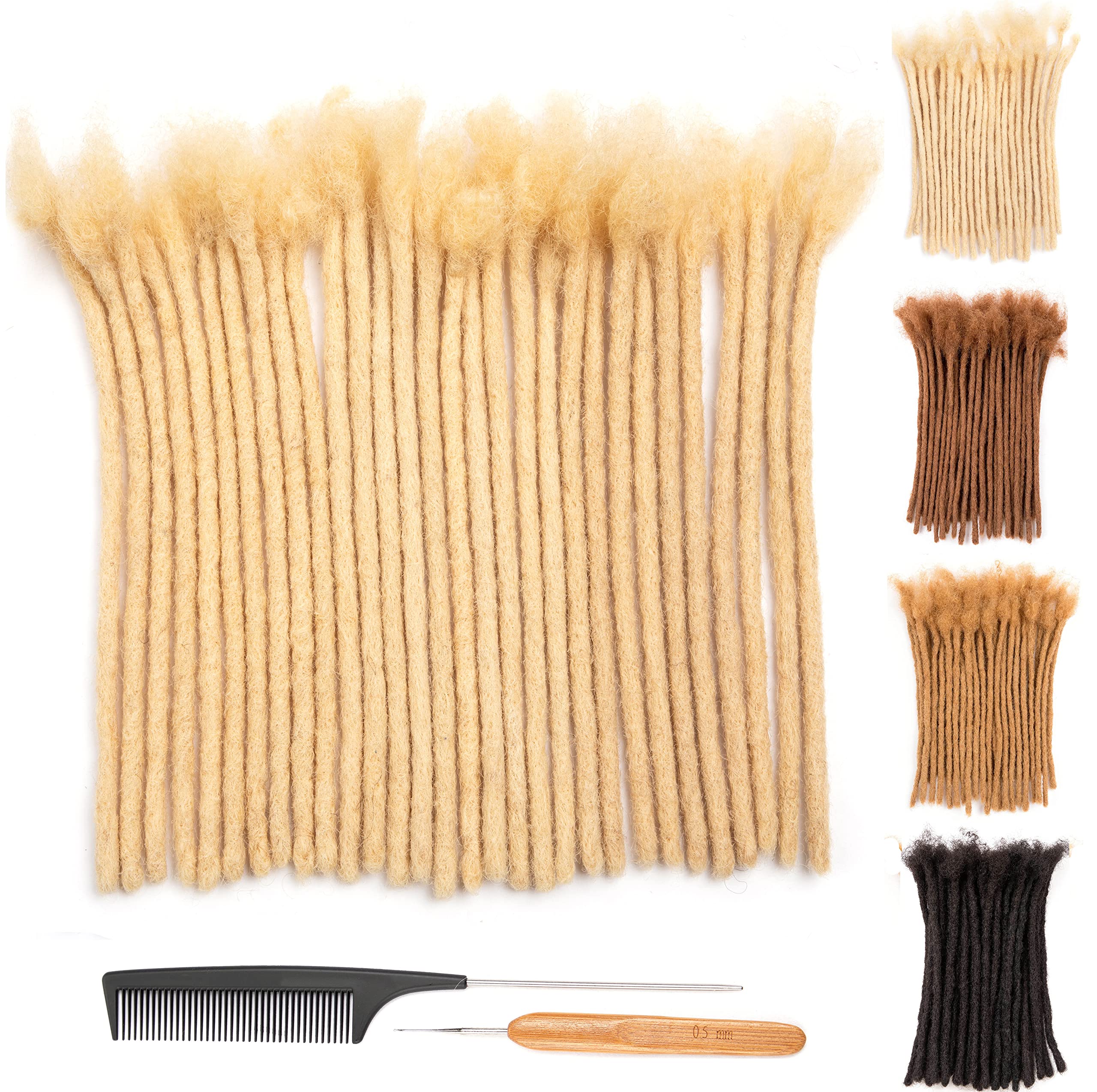 DAIXI 8 Inch 30 Strands 100% Real Human Hair Dreadlock Extensions for Man/Women Full Head Handmade 0.8cm Thickness Can Be Dyed Crochet Braids