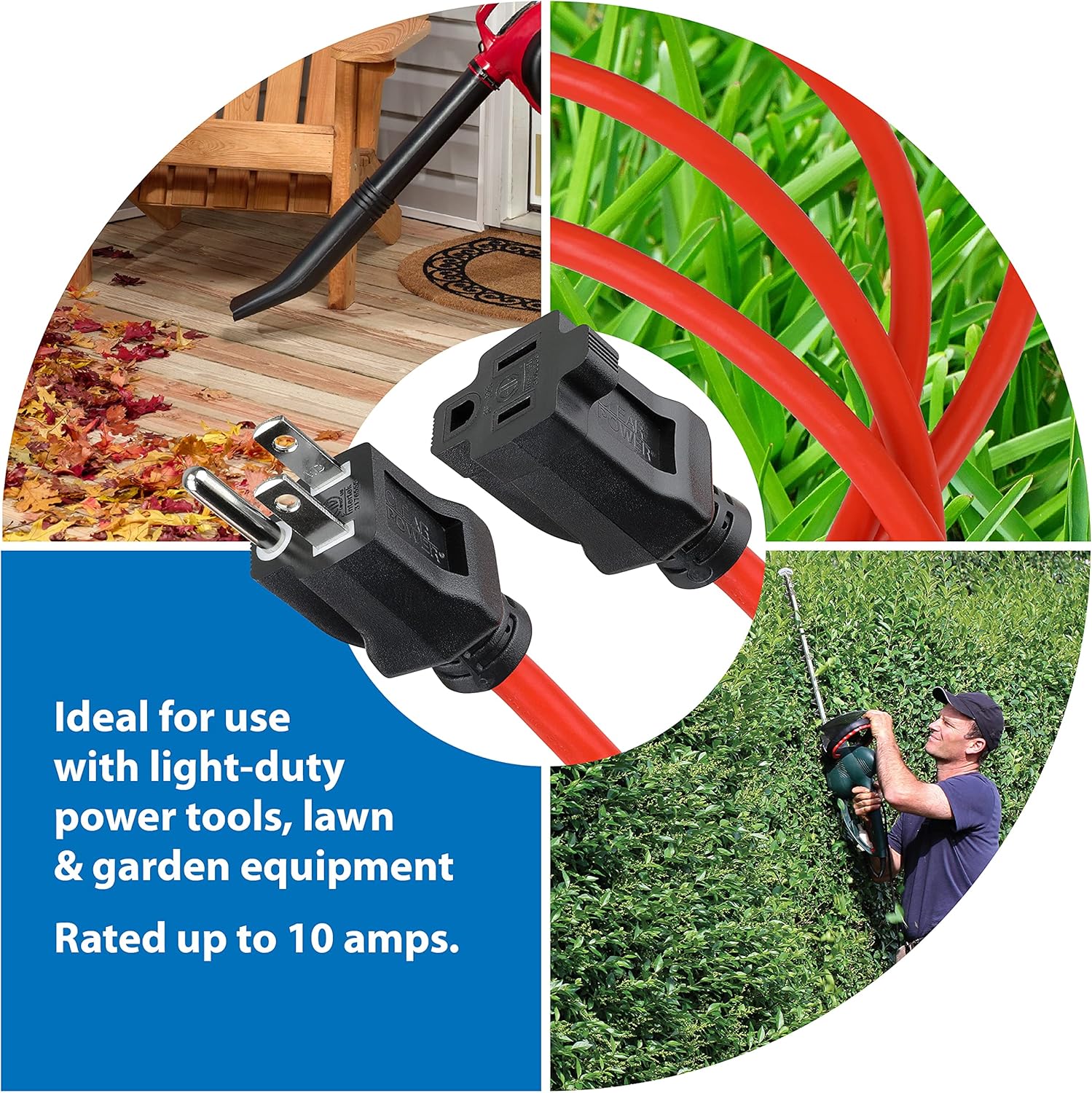 Clear Power 100 ft Outdoor Extension Cord 16/3 SJTW, 3-Prong Grounded Plug, Orange, Water & Weather Resistant, Flame Retardant, General Purpose Power Cord for Lawn & Garden, DCOC-0118-DC - - 