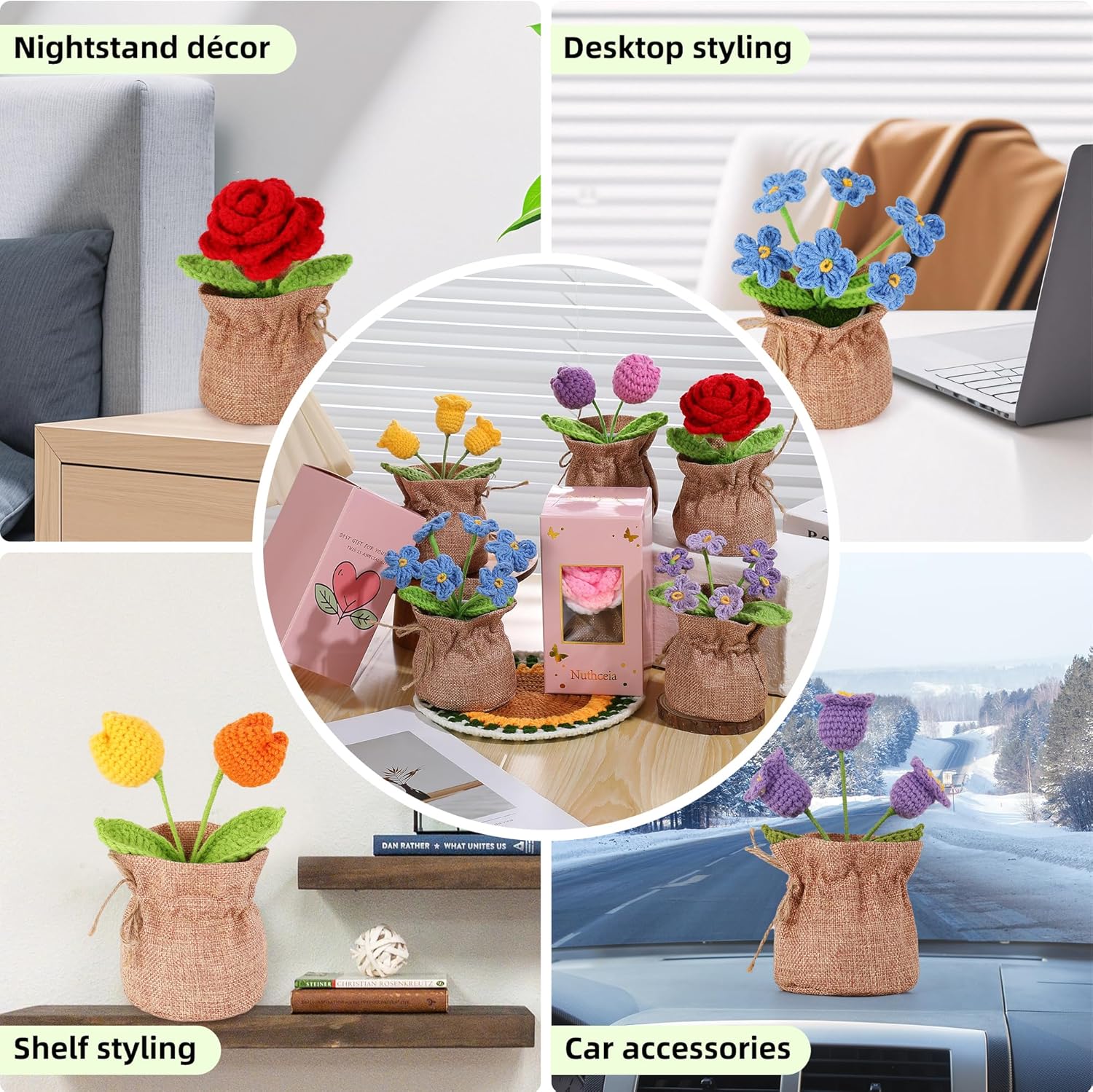 Crochet Flower Plant, Empathetic Flower Gift for Women & Men, Perfect for Birthday, Christmas, Mother's Day, Desk Decor, Birthday Decorations, Kids Party Decoration. Blue Myosotis. - Image 4