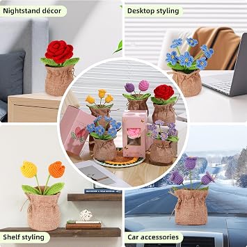 Crochet Flower Plant, Empathetic Flower Gift for Women & Men, Perfect for Birthday, Christmas, Mother's Day, Desk Decor, Birthday Decorations, Kids Party Decoration. Red Rose