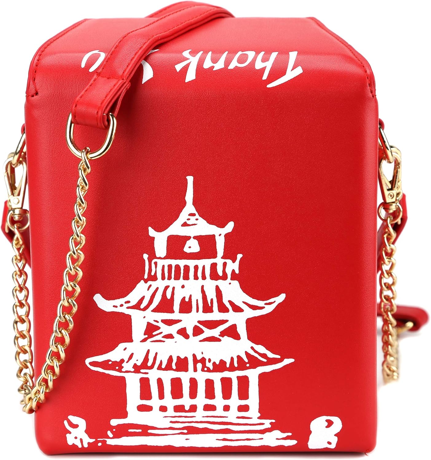 Tower Print Crossbody Shoulder Bag,Pu Chinese Takeout Box Totes Purse for Women(Red)