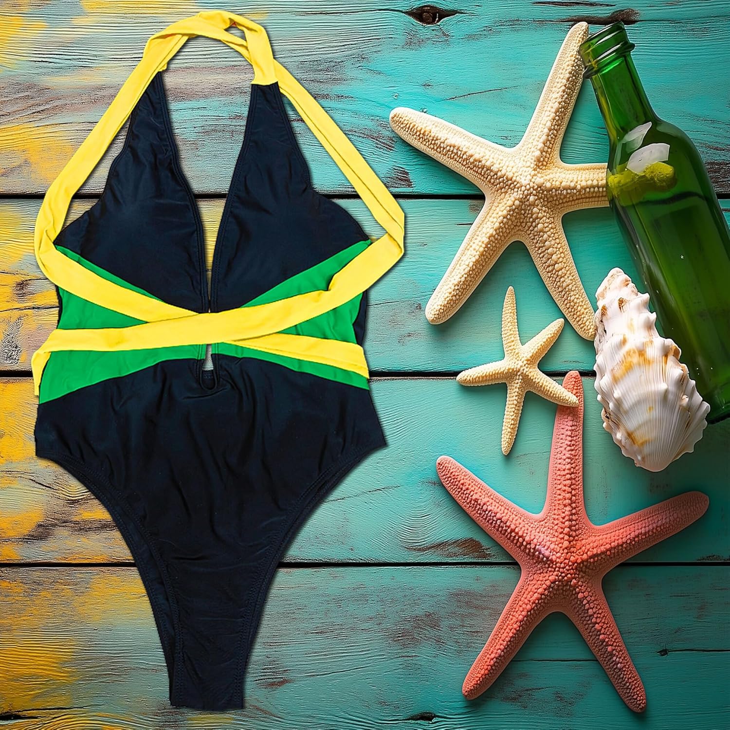 Women's One Piece Caribbean Flag Rasta Body Shaping Monokini Swimsuit Swimwear Bathing Suit