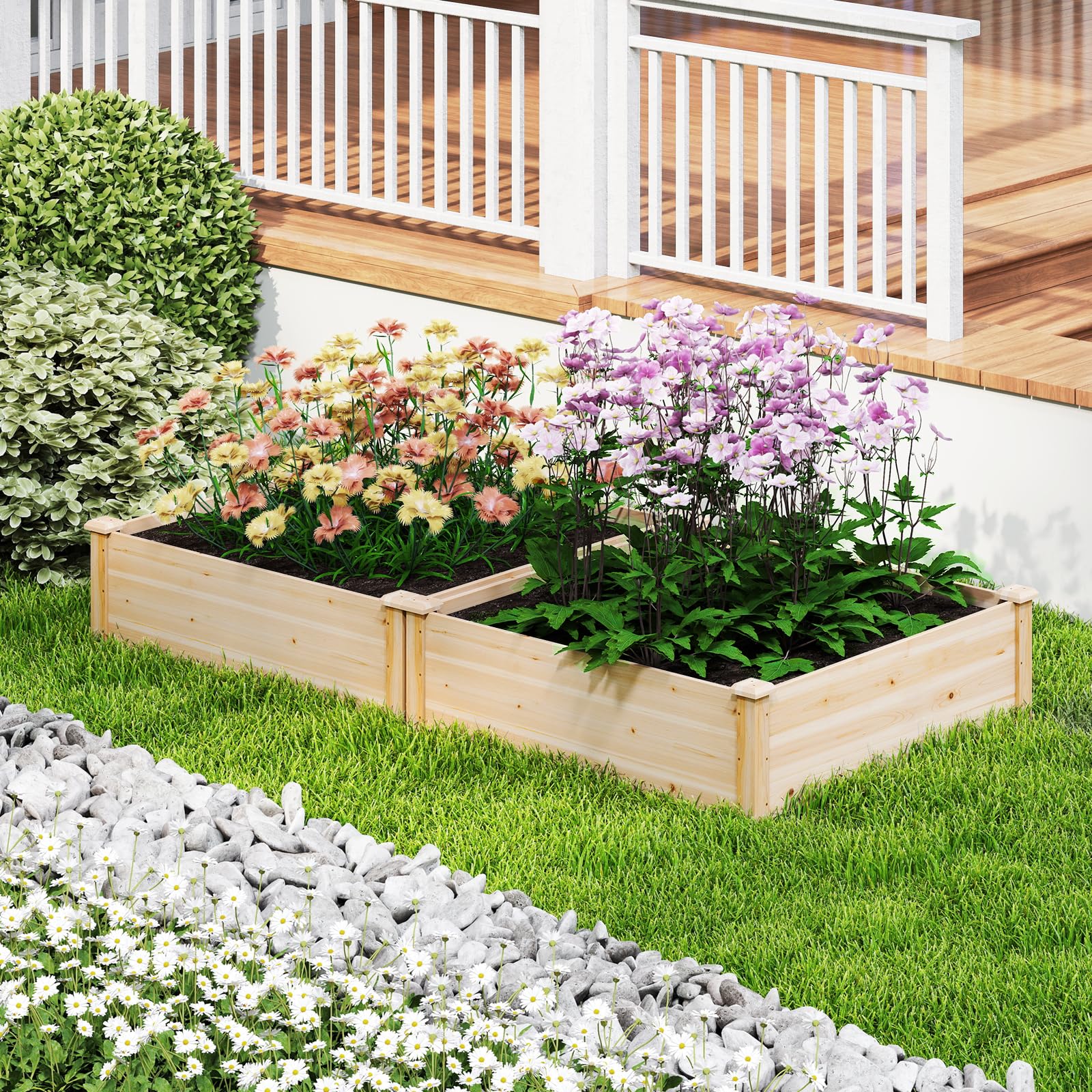 GOPLUS Carre Potager en Bois de Sapin, 102 x 102 x 30 CM, Jardinieres Exterieur avec Fond Ouvert, pour Fleurs, Légumes, Herbes, Fruits, Plate-Bande Surélevée pour Cour et Balcon (102x102x30CM)