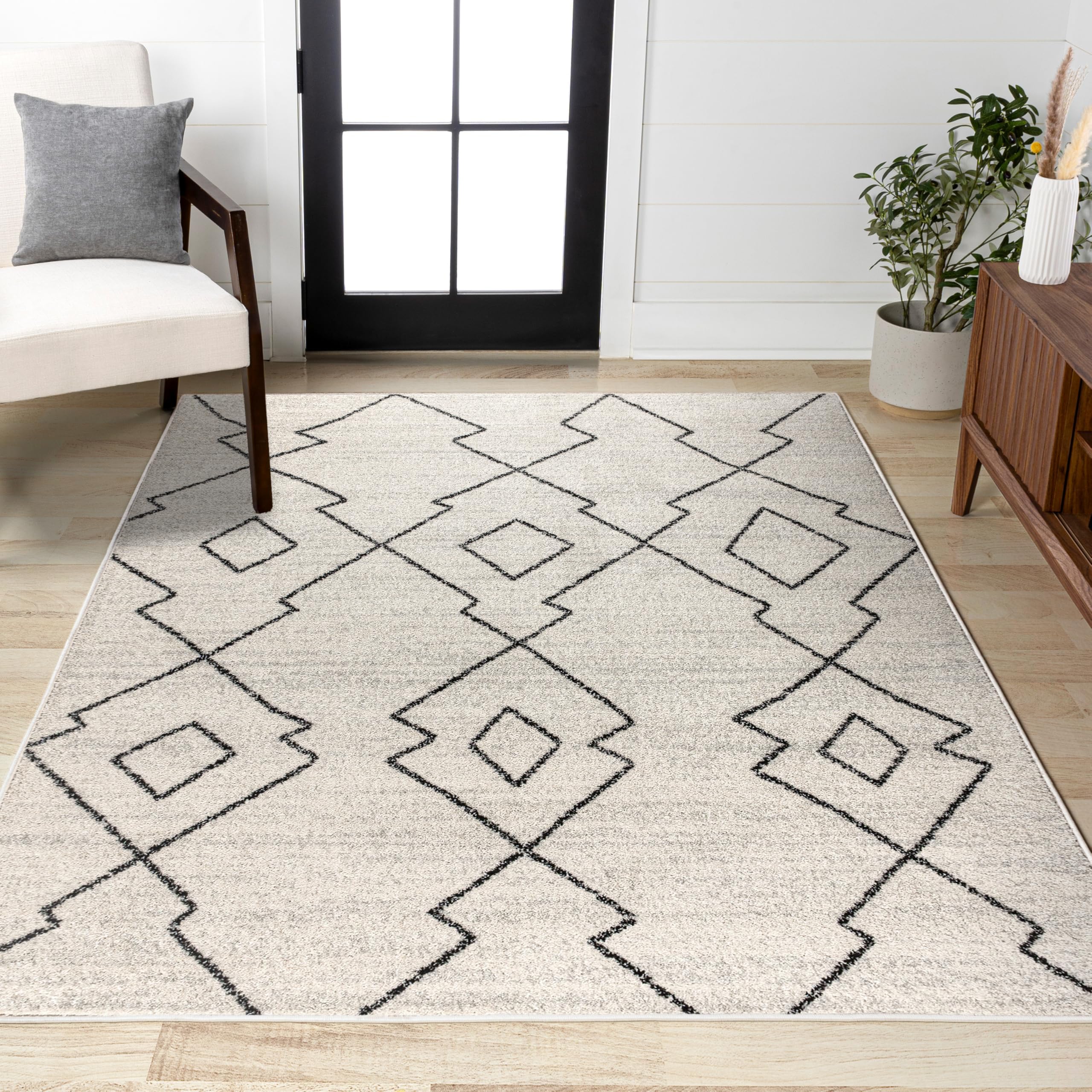 JONATHAN Y Alia Moroccan Beni Souk Cream/Black Indoor Area Rug, 8x10, Bohemian, Scandinavian, Easy-Cleaning for Living Room, Bedroom, Kitchen, Pet Friendly, Non-Shedding (MOH202A-8)