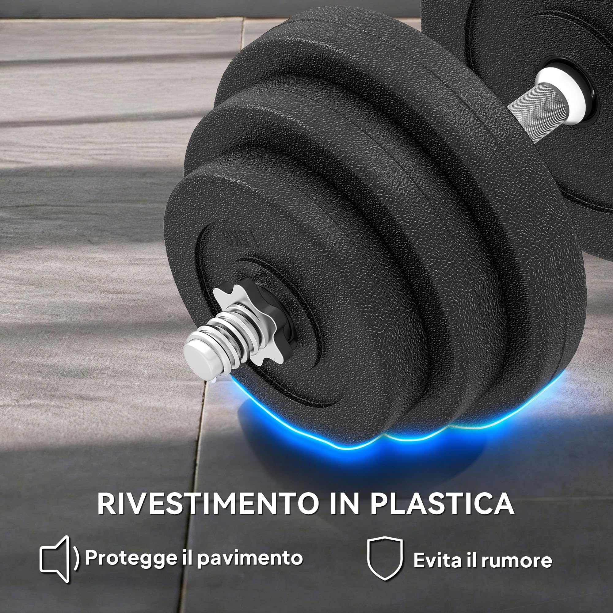 HOMCOM Set di 2 Manubri Regolabili 40 kg Totali, Set di Pesi Palestra per Braccia con Impugnatura Antiscivolo, Pesi Manubri, per Allenamento Fitness Casa e Palestra, Nero