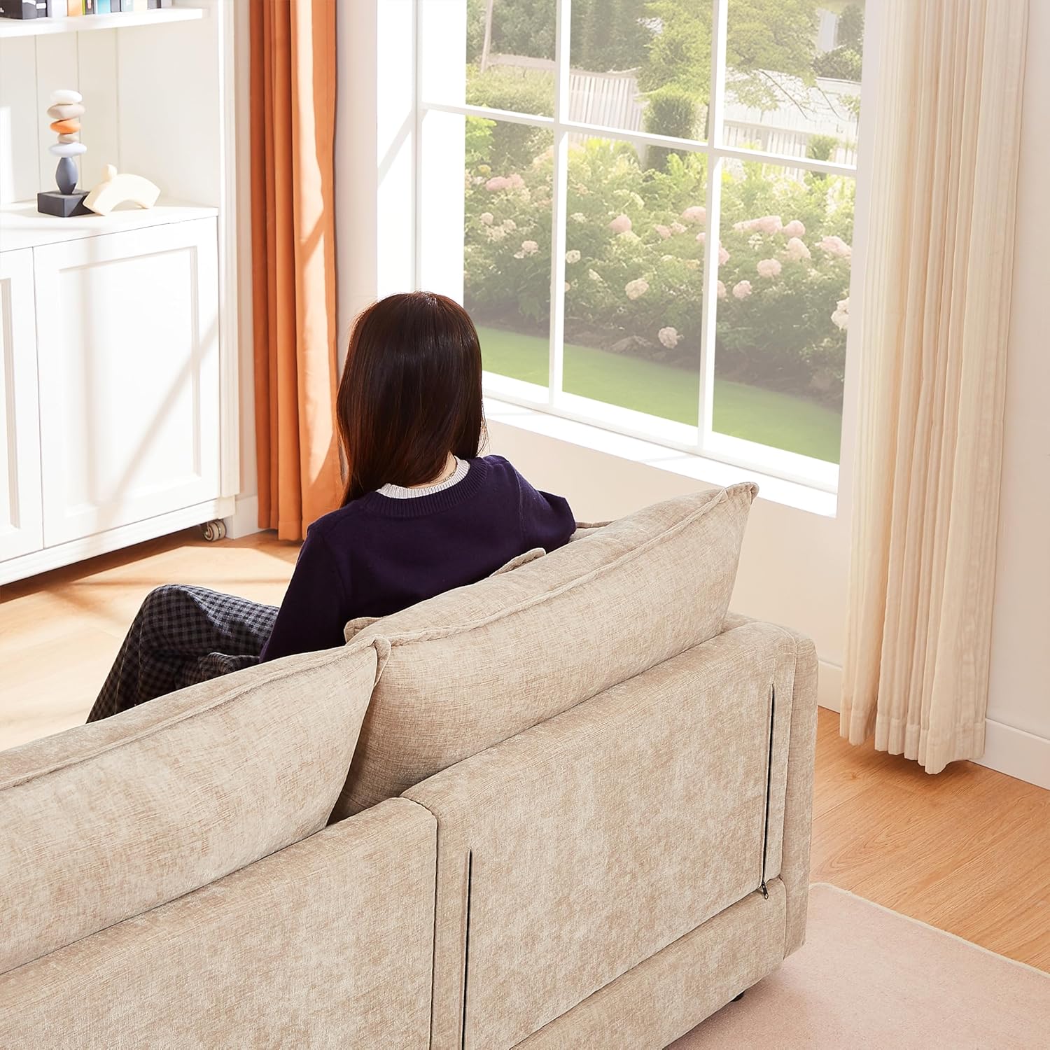 Eafurn Oversized Reversible Modular Sectional Sofa with Movable Ottoman, 4 Seater Convertible L Shaped Corner Couch Modern Chenille Sofa Set w/Double Layers Seat Cushions for Living Room Apartment