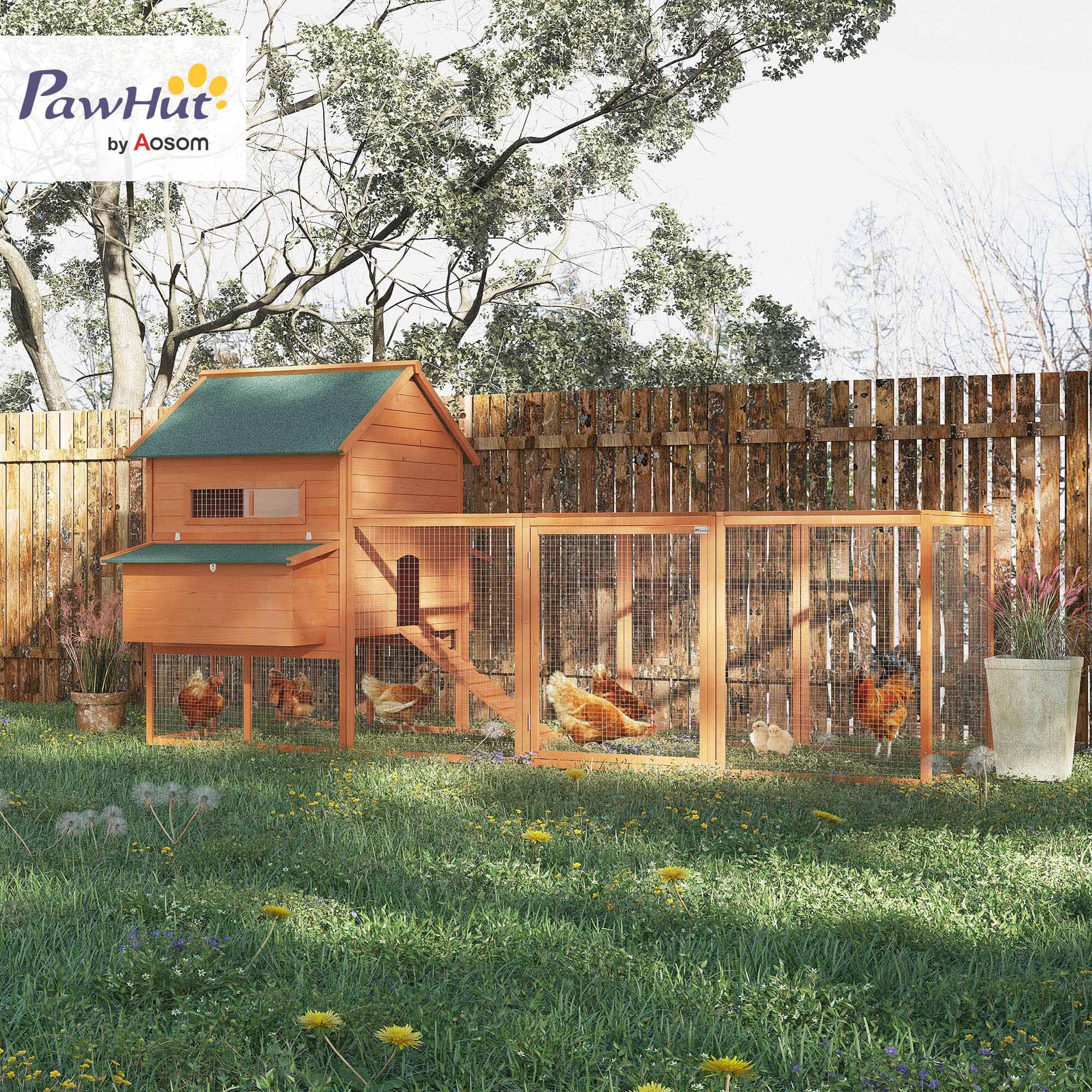PawHut Gallinero de Madera Grande Exterior 347x160x150 cm para 4-6 Gallinas con 2 Nidos, Corral, Techo Asfáltico