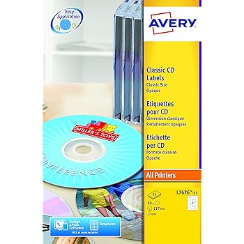 Avery L7676-25 Self-Adhesive Full Face CD Labels, 2 Labels Per A4 Sheet: Amazon.co.uk: Office ...