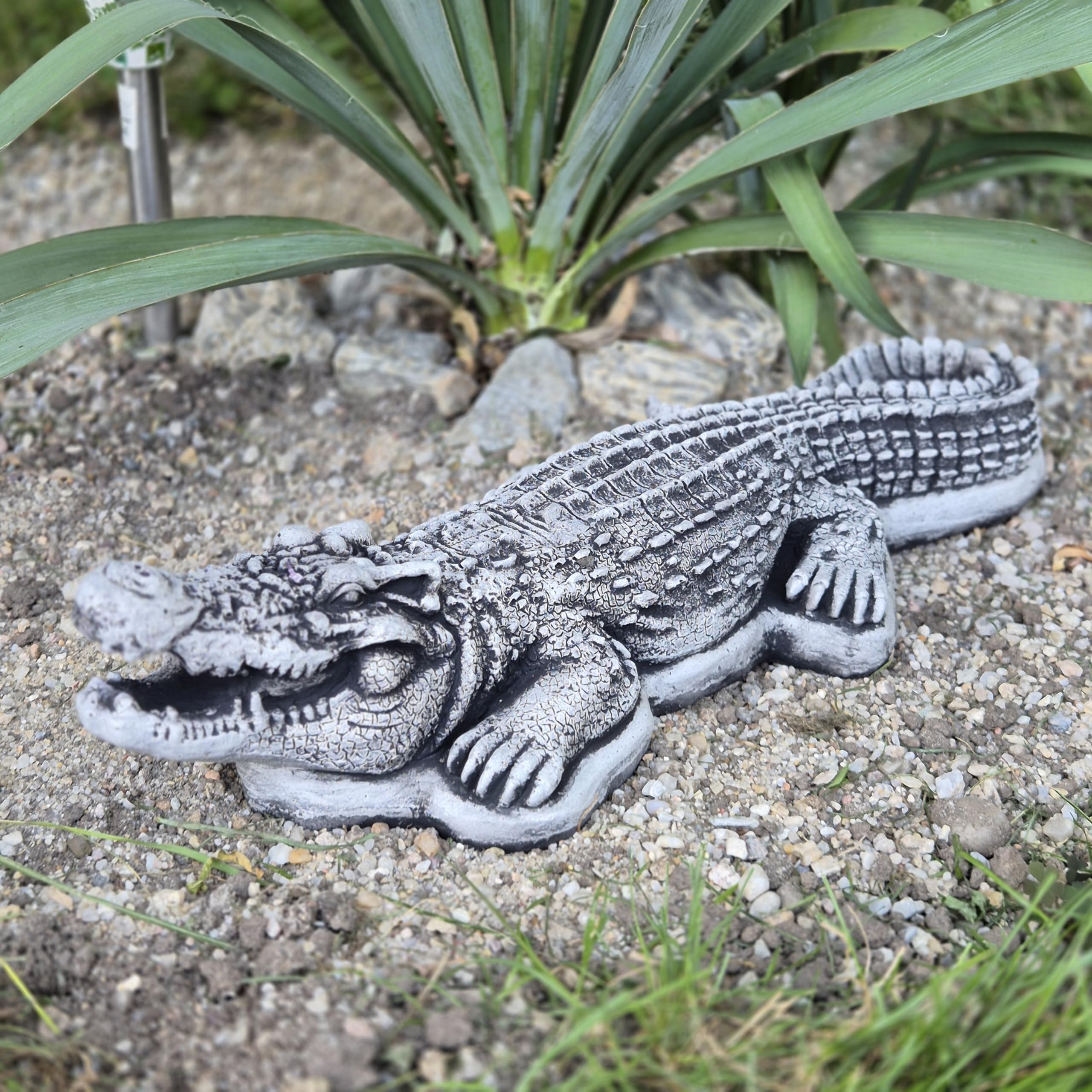 FABRIQ Grande coccodrillo da 68 cm, 11 kg, in pietra massiccia, resistente alle intemperie, decorazione da giardino realistica