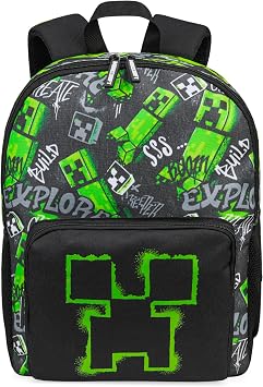 Minecraft Backpacks for Kids Creeper Boy Bag with Zipped Pockets Adjustable Straps Kids Bag for Gaming Travel and School Backpack Boy Gifts Black, 15.74x11.41x6.69inch