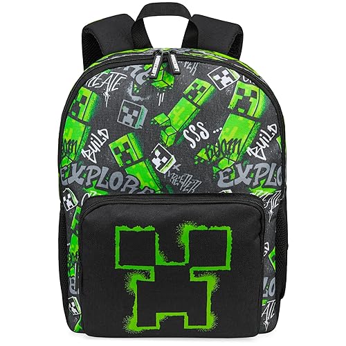 Minecraft Backpacks for Kids Creeper Boy Bag with Zipped Pockets Adjustable Straps Kids Bag for Gaming Travel and School Backpack Boy Gifts (Black, 15.74x11.41x6.69inch)