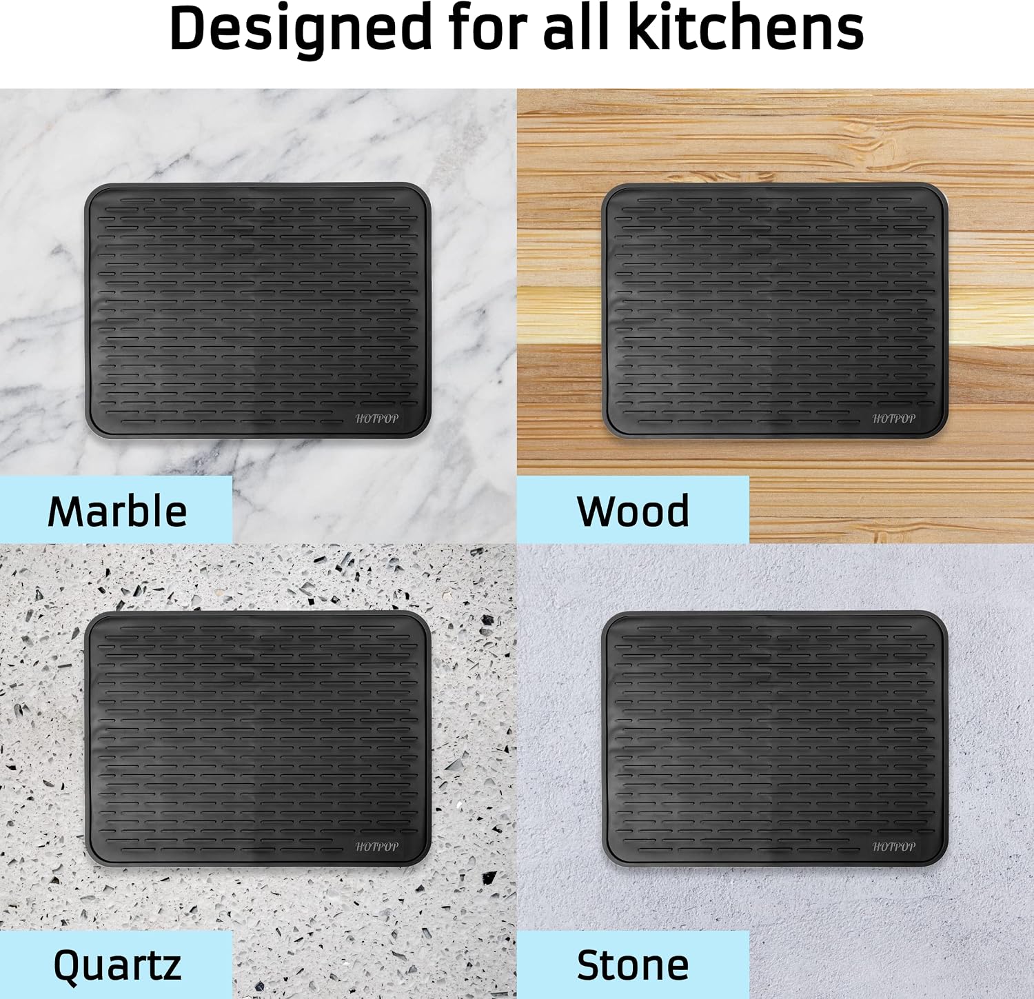 HOTPOP XXL 24"x18" Large Black Dish Silicone Drying Mat and Trivet - Dishwasher Safe, Heat Resistant, Eco-conscious - Rubber Dish Drying Mat, Silicone Dish Mat for Kitchen Counter (24x18 Inches)
