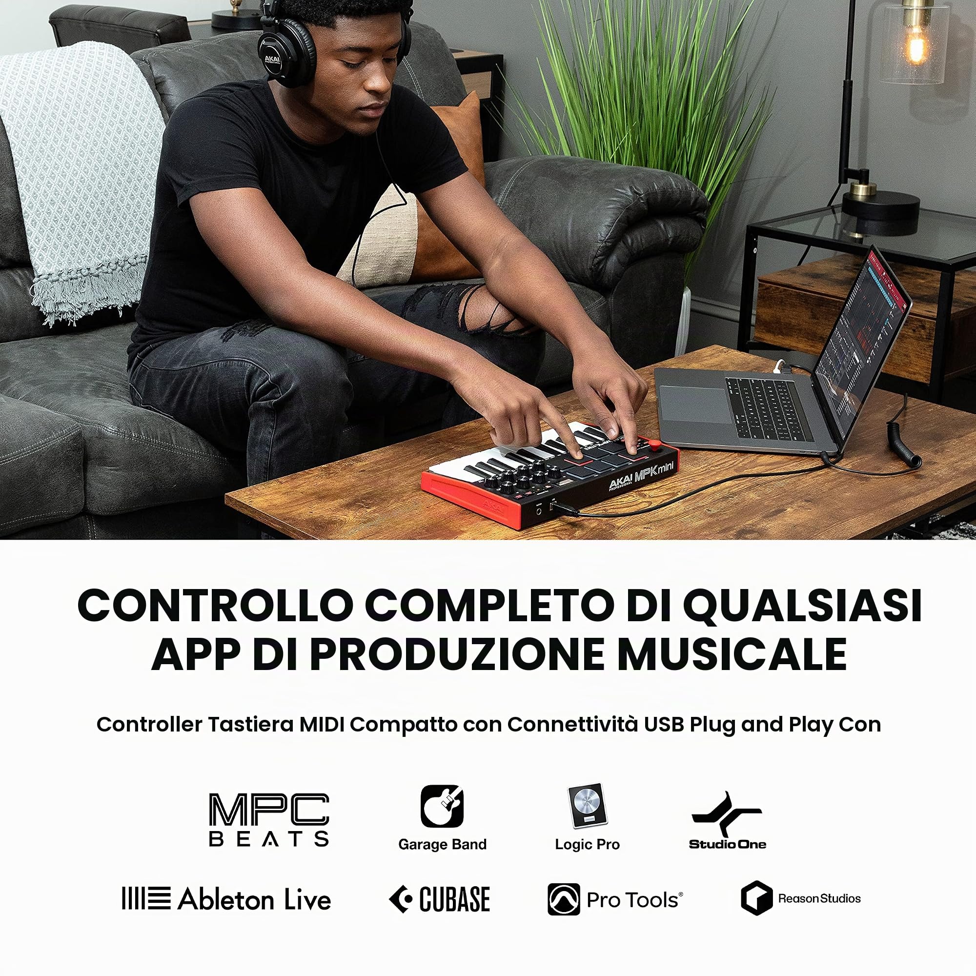 Keyboard Tastiera MIDI + Scheda Audio Esterna USB - MPK Mini MK3 + M-Track Solo - Controller MIDI e Interfaccia Audio USB + Software (AKAI Professional + M-Audio)