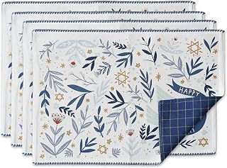 DII Hanukkah Tabletop Decoration Festival of Lights Celebration Décor, Placemat Set, 20x20, Dove, 4 Piece