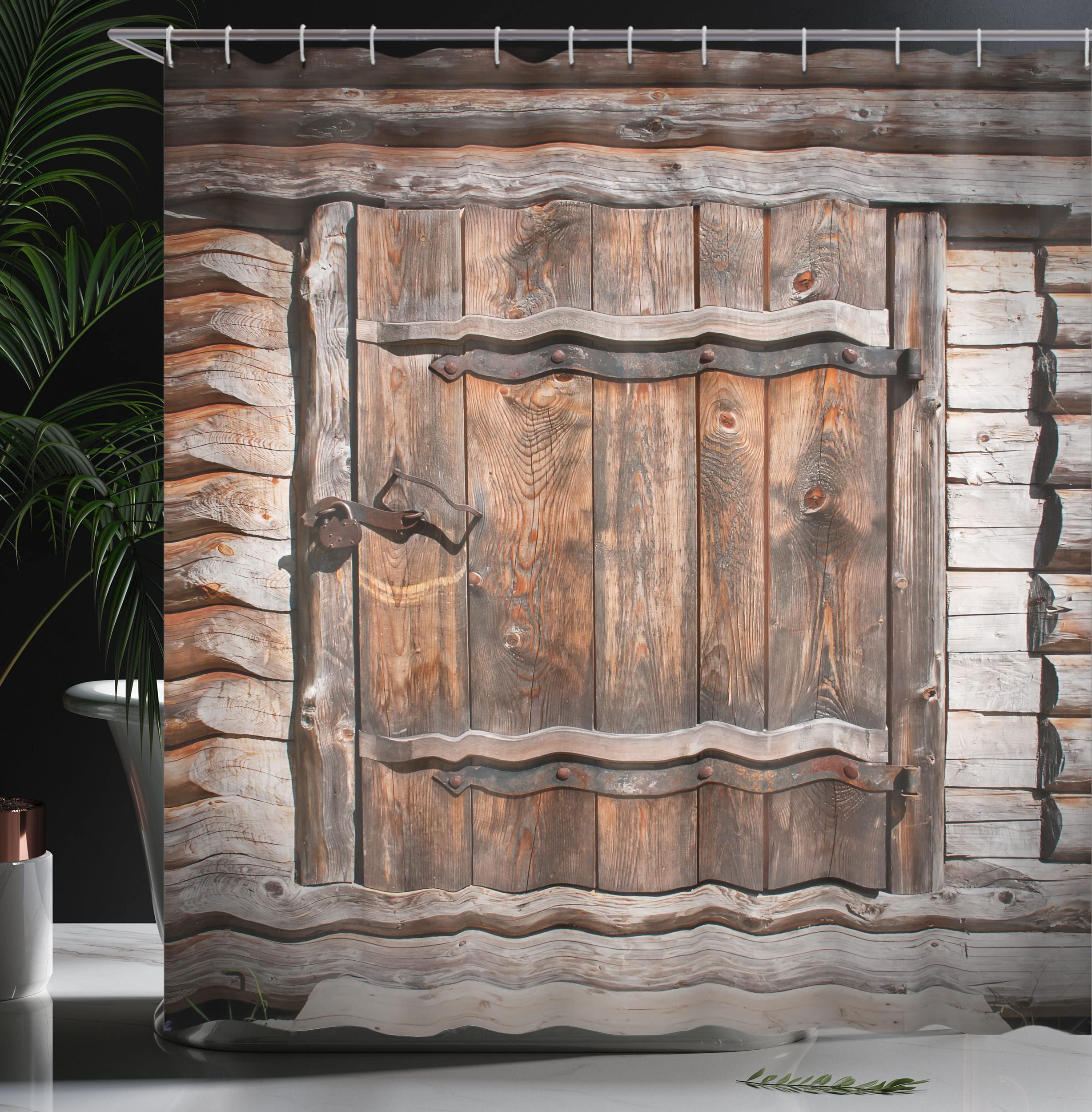 ABAKUHAUS Vintage Shower Curtain, Rustic Wooden Door of Old Barn in Farmhouse Countryside Village Aged Rural Life Image - Image 3