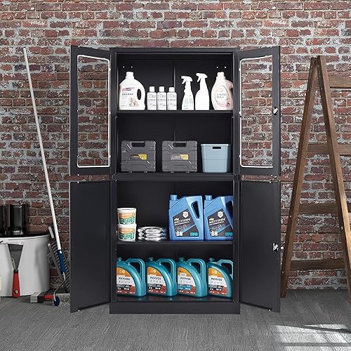 Miniatura 8 de STANI Armario de almacenamiento de metal gabinete de almacenamiento de acero con bloqueo con 4 puertas y estantes ajustables gabinete de