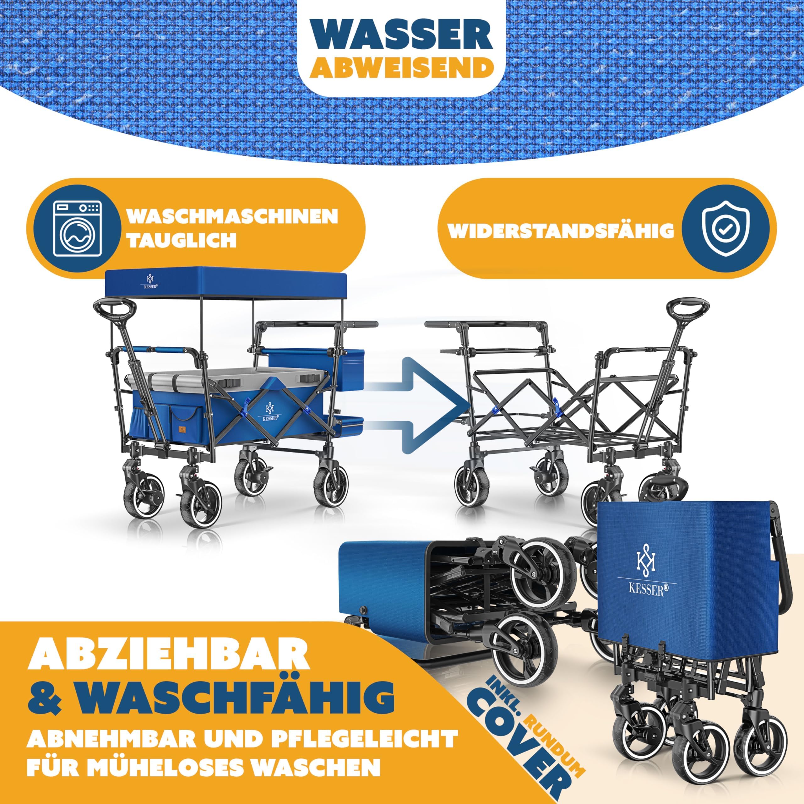 KESSER® GTS-9100 Chariot de transport pliable, toit, 150 kg, roues en caoutchouc dur, freins, serrure, couverture, intempéries, brise-vue