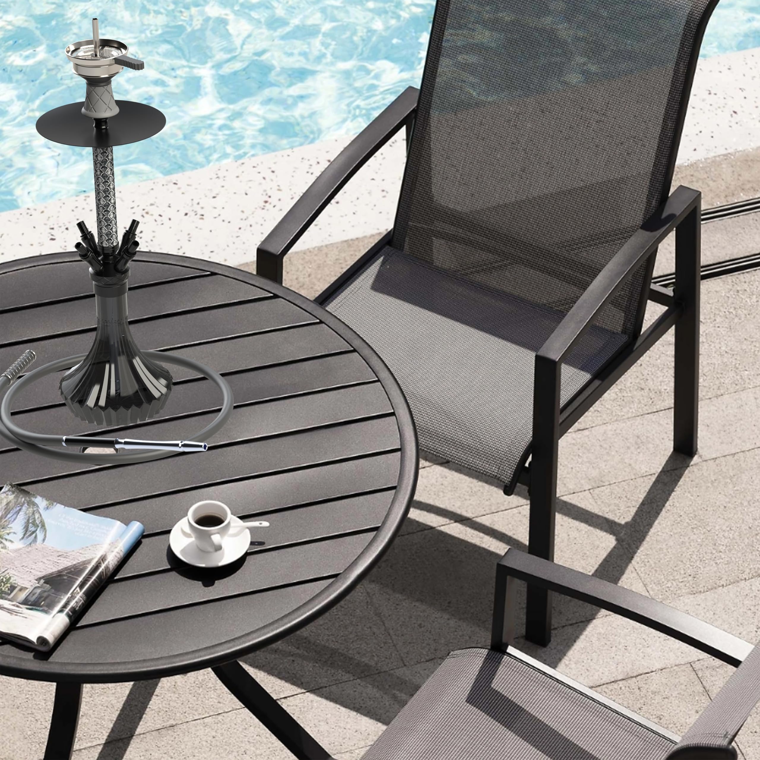 NOBLE HOOKAH Shisha Set 4 Anschlüsse Mit Lederbesatz Shisha Kopf XL Shisha 4 Schlauch aus Aluminiumrohr,Ausgestattet mit 4 Silikonschläuchen und Griff