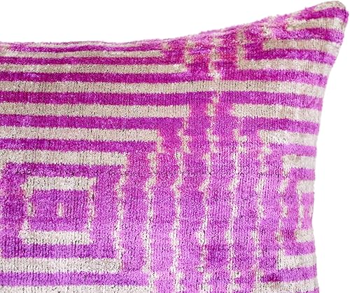 Miniatura 4 de Almohada decorativa hecha a mano con funda de cojín rellena de plumón, patrón de laberinto rosa, funda de cojín lumbar de seda de terciopelo suave