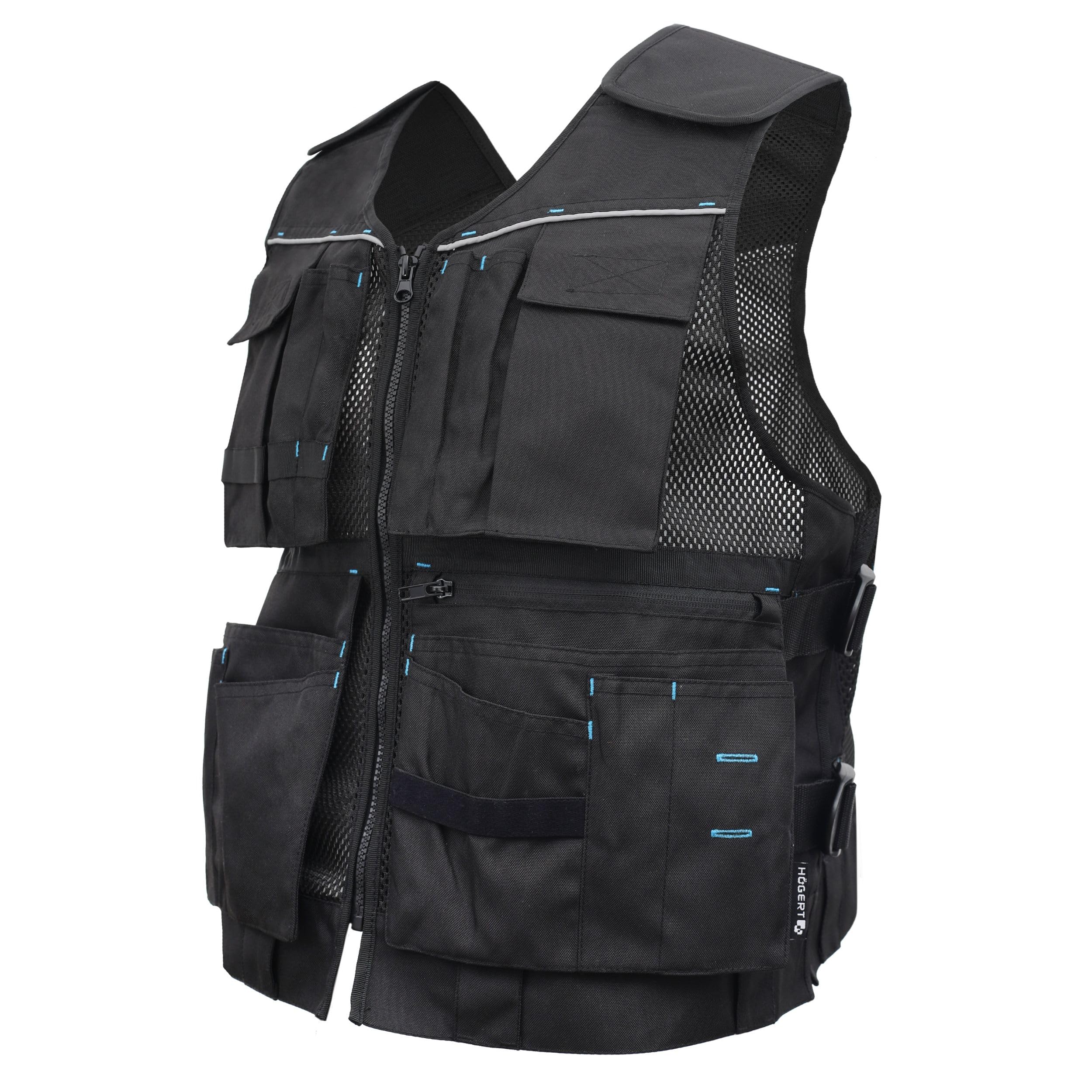 Högert Technik - Helwig - Chaleco de trabajo para hombre, color negro liso, tejido 100% poliéster Oxford 600D, chaleco de trabajo, chaleco de trabajo para hombre con muchos bolsillos, chaleco de