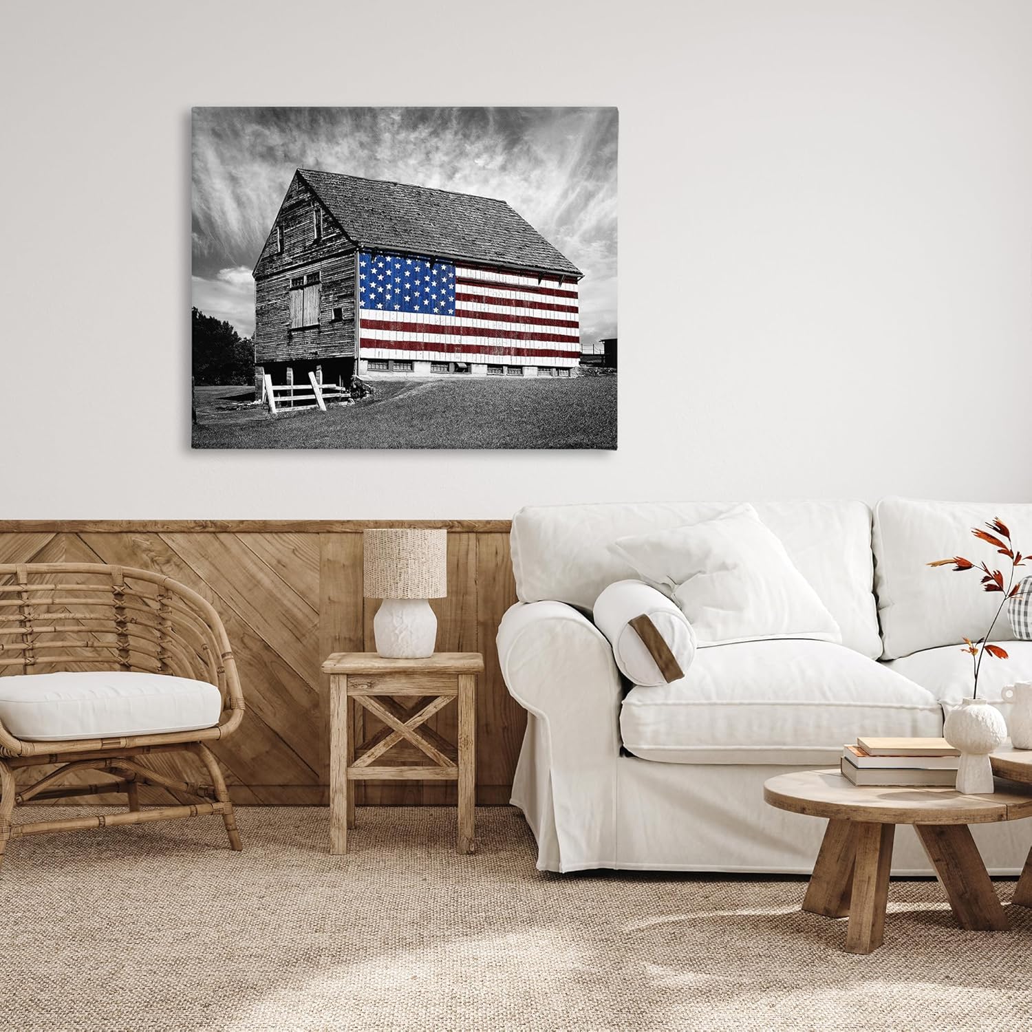 Stupell Industries Black White Barn with American Flag, Designed By James McLoughlin, 48 x 36, Canvas Wall Art Stupell Industries Black White Barn with American Flag, Designed By James McLoughlin, 48 x 36, Canvas Wall Art